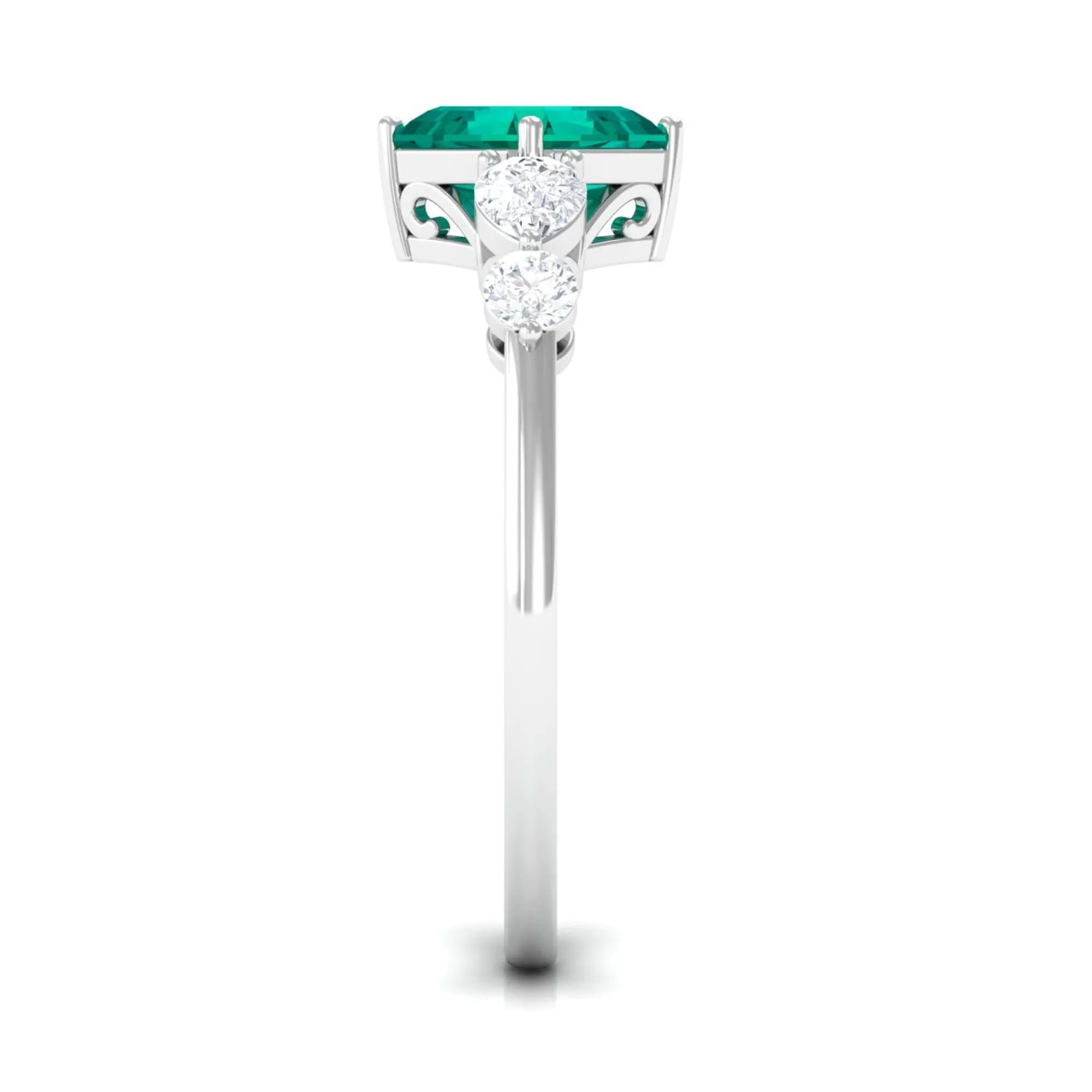 Simple Asscher shape Emerald Solitaire Engagement Ring with Diamond