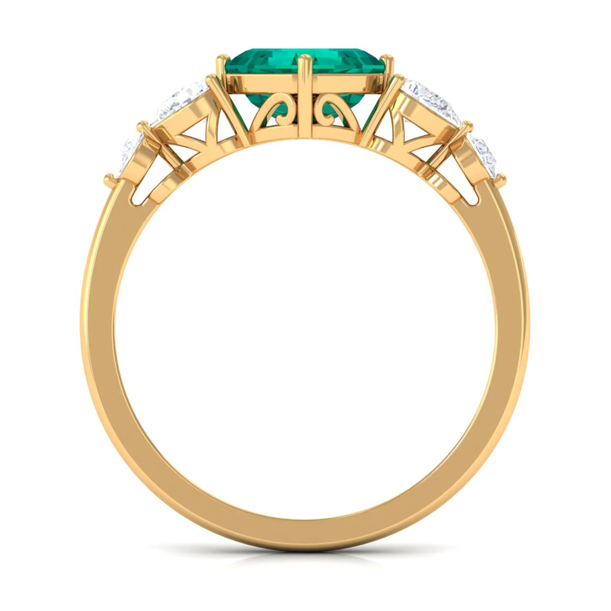 Simple Asscher shape Emerald Solitaire Engagement Ring with Diamond