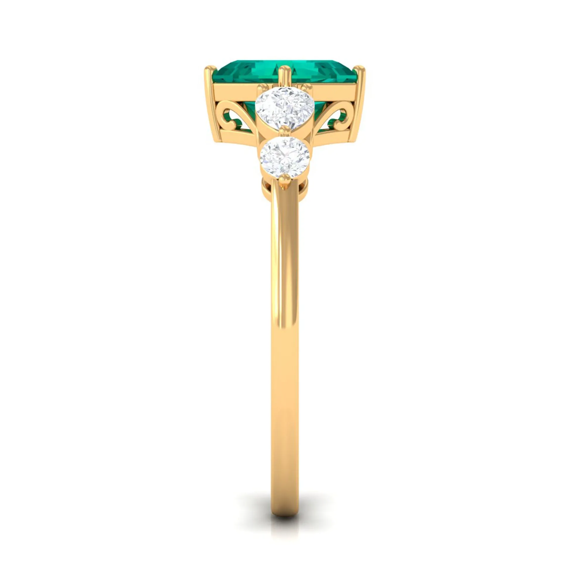 Simple Asscher shape Emerald Solitaire Engagement Ring with Diamond