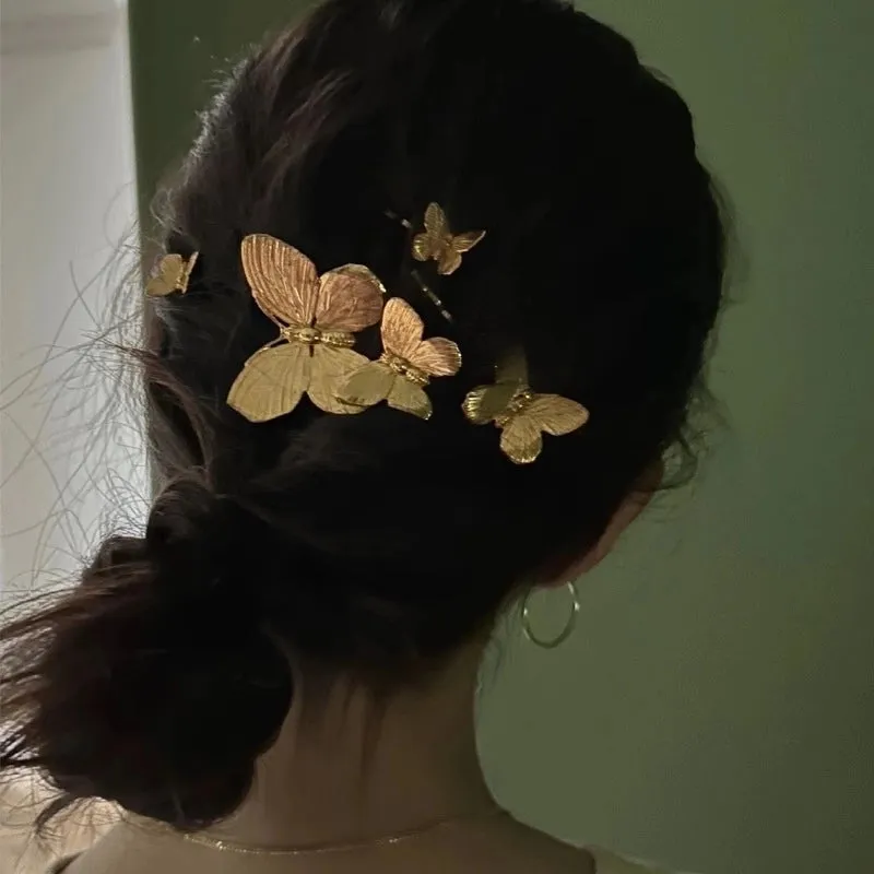 Simple Butterfly Metal Hairpin New Chinese Style Personalized  One-character Clip Commuter Design  Hairpin Hair Accessories For Women
