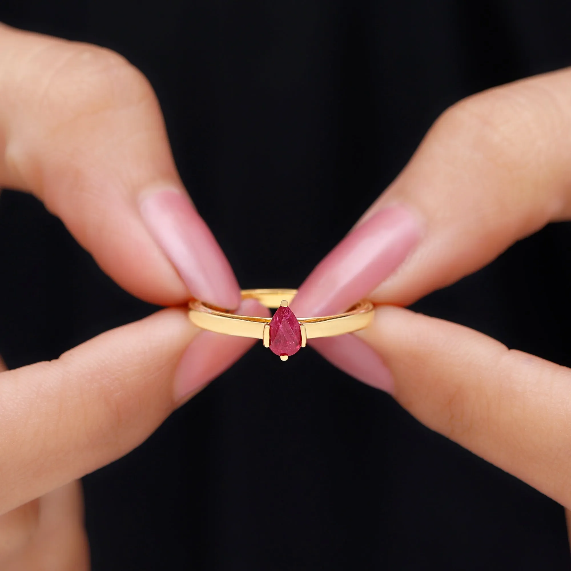 Simple Pear Cut Ruby Solitaire Promise Ring