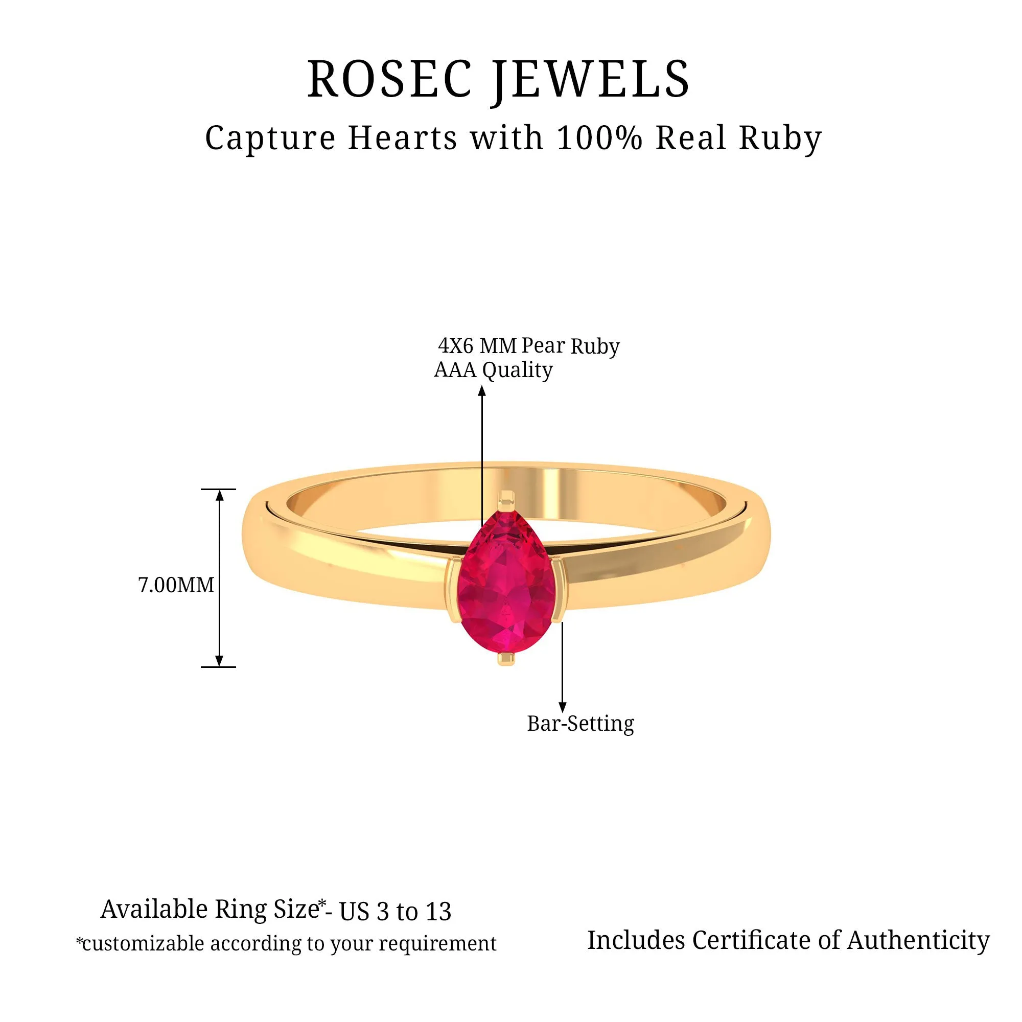 Simple Pear Cut Ruby Solitaire Promise Ring
