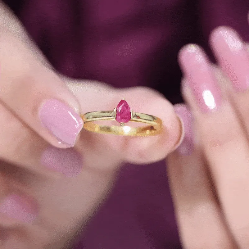 Simple Pear Cut Ruby Solitaire Promise Ring
