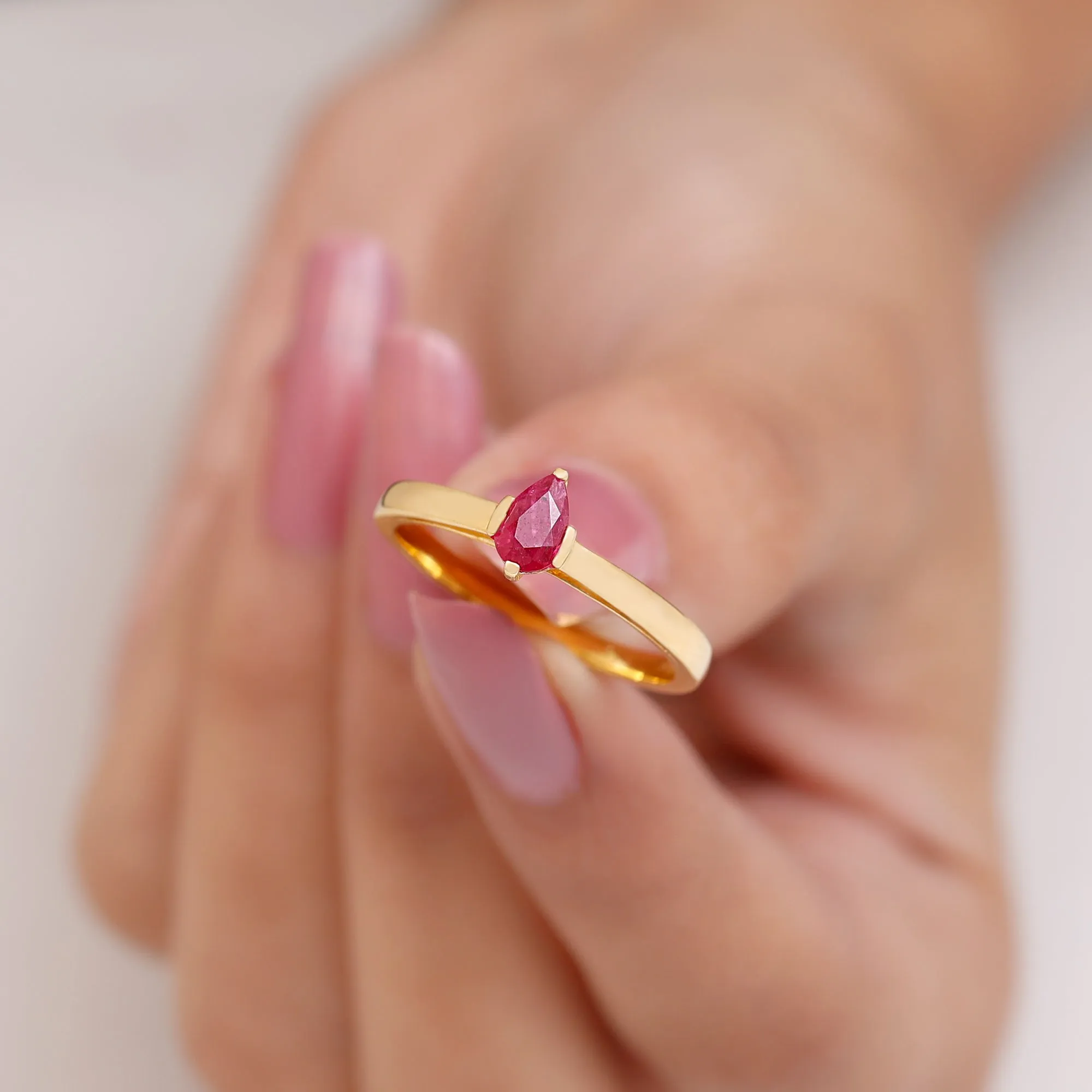 Simple Pear Cut Ruby Solitaire Promise Ring