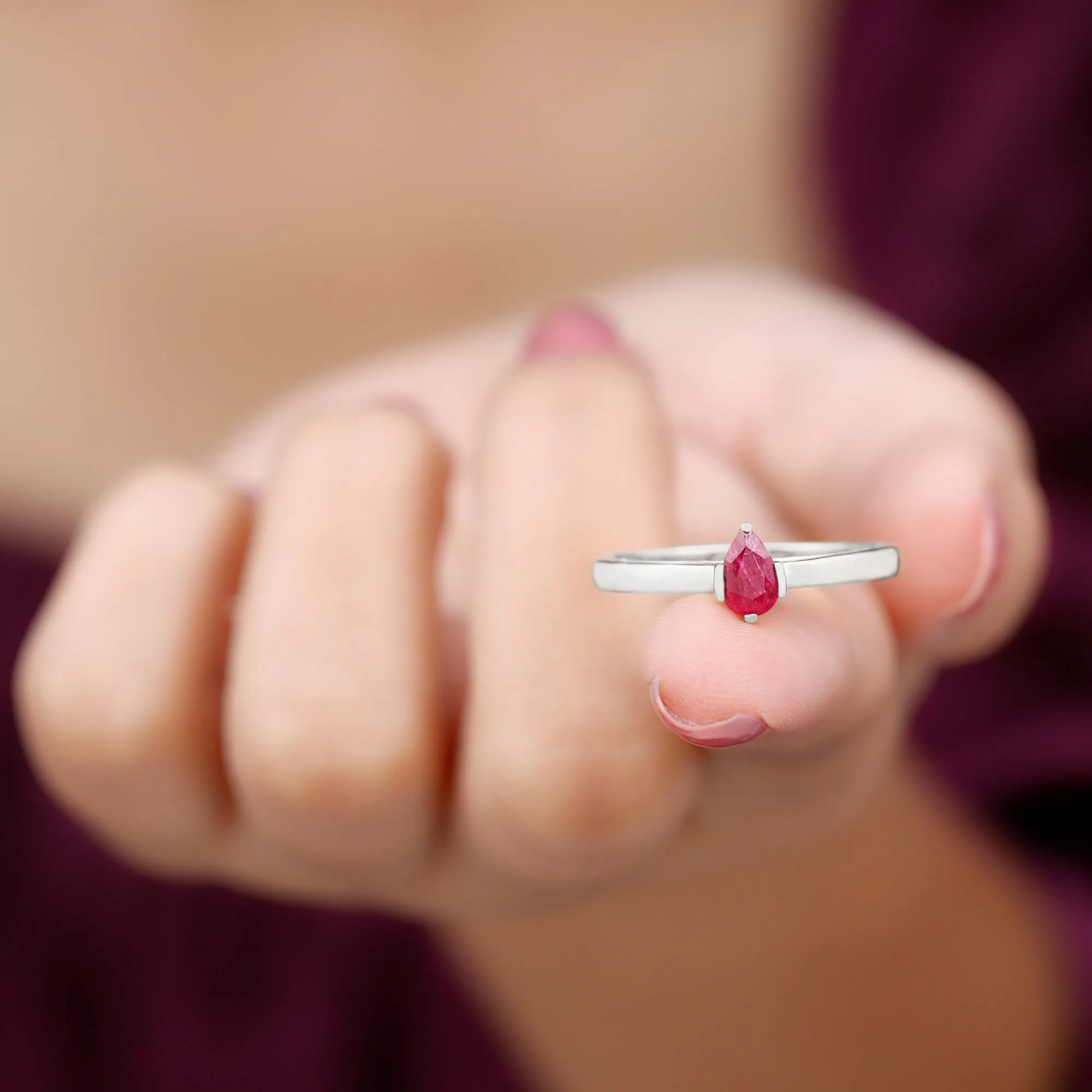 Simple Pear Cut Ruby Solitaire Promise Ring