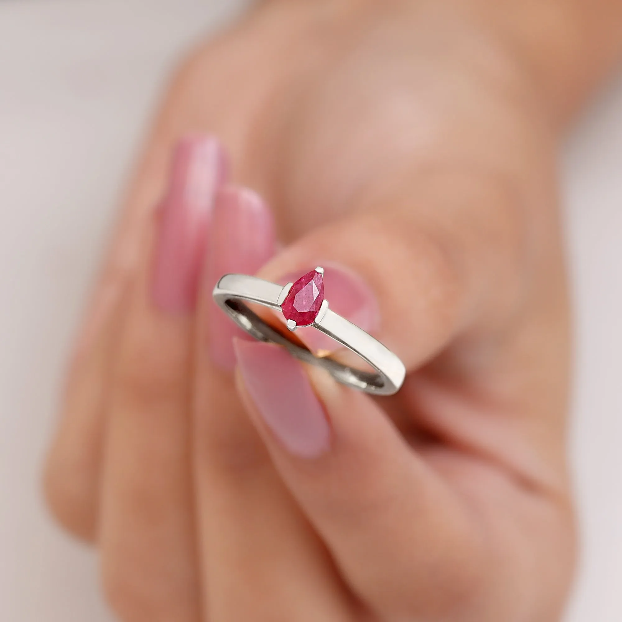 Simple Pear Cut Ruby Solitaire Promise Ring