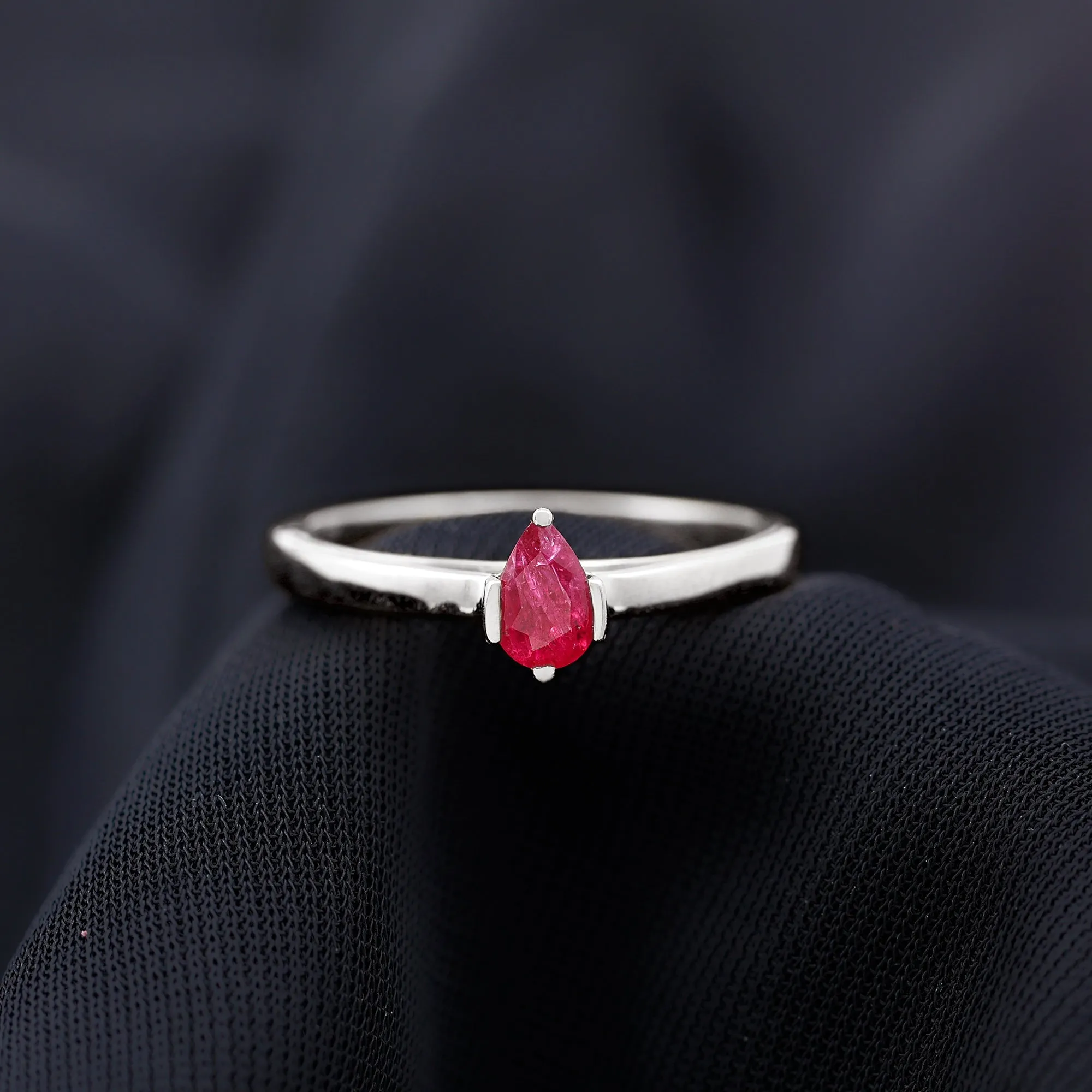 Simple Pear Cut Ruby Solitaire Promise Ring
