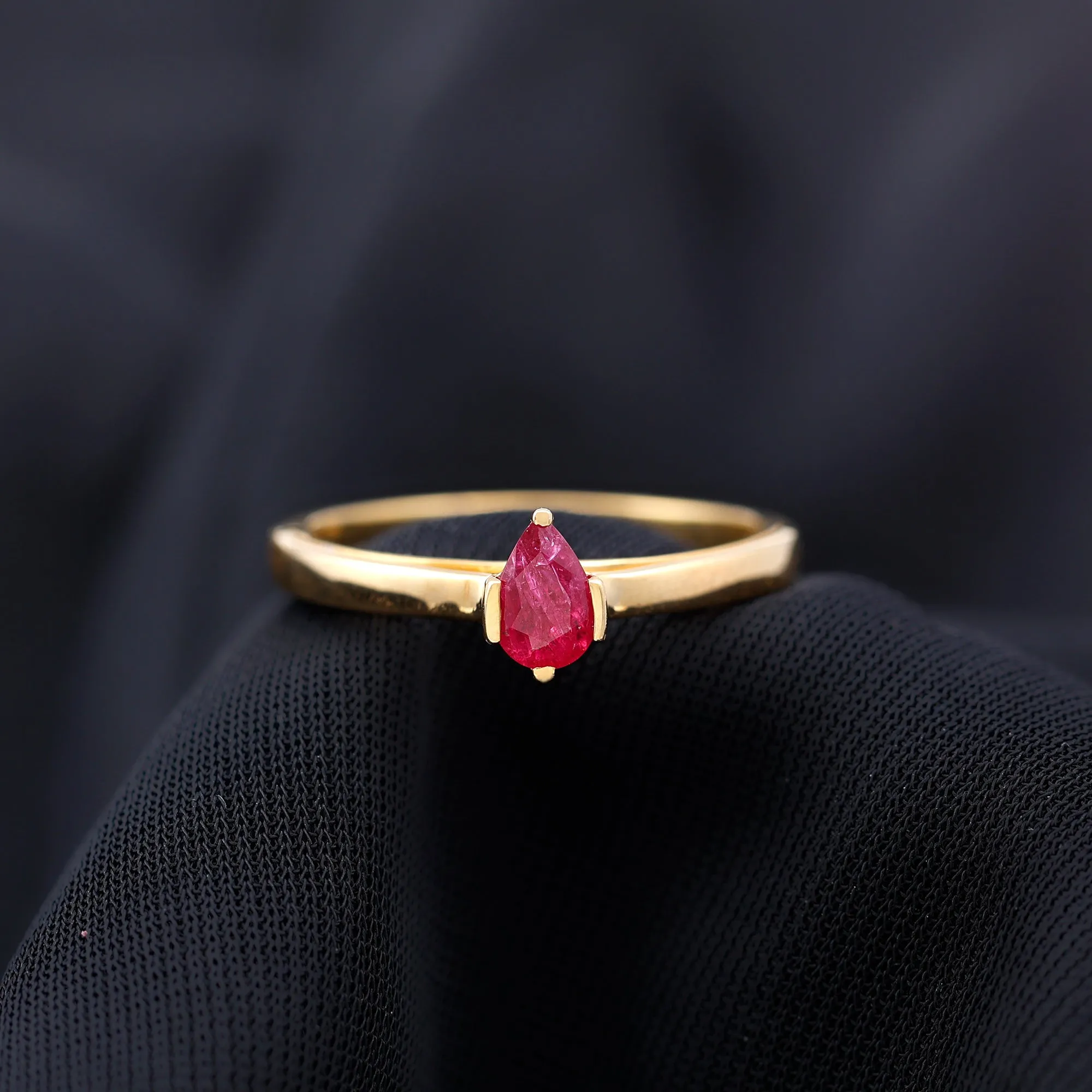 Simple Pear Cut Ruby Solitaire Promise Ring