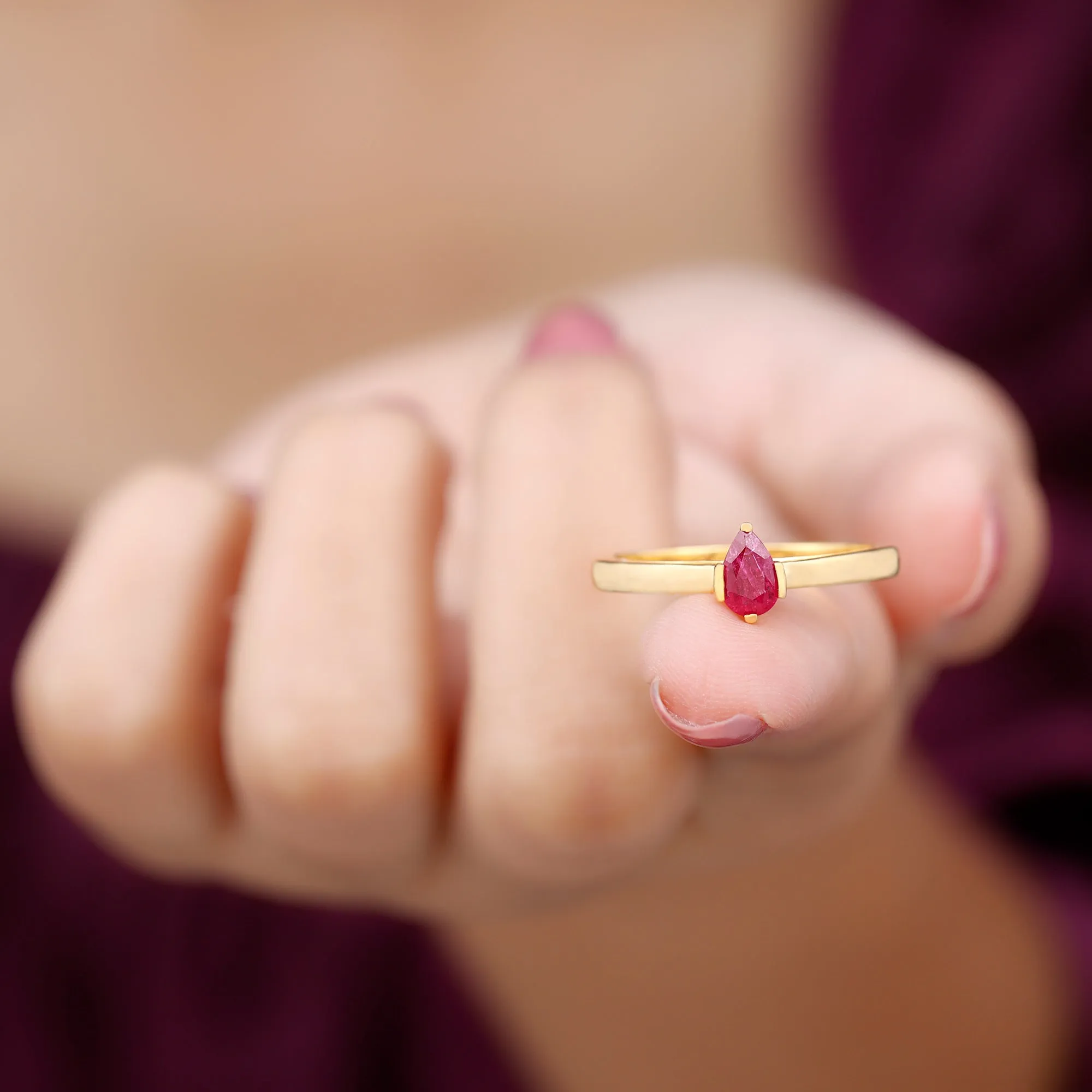 Simple Pear Cut Ruby Solitaire Promise Ring