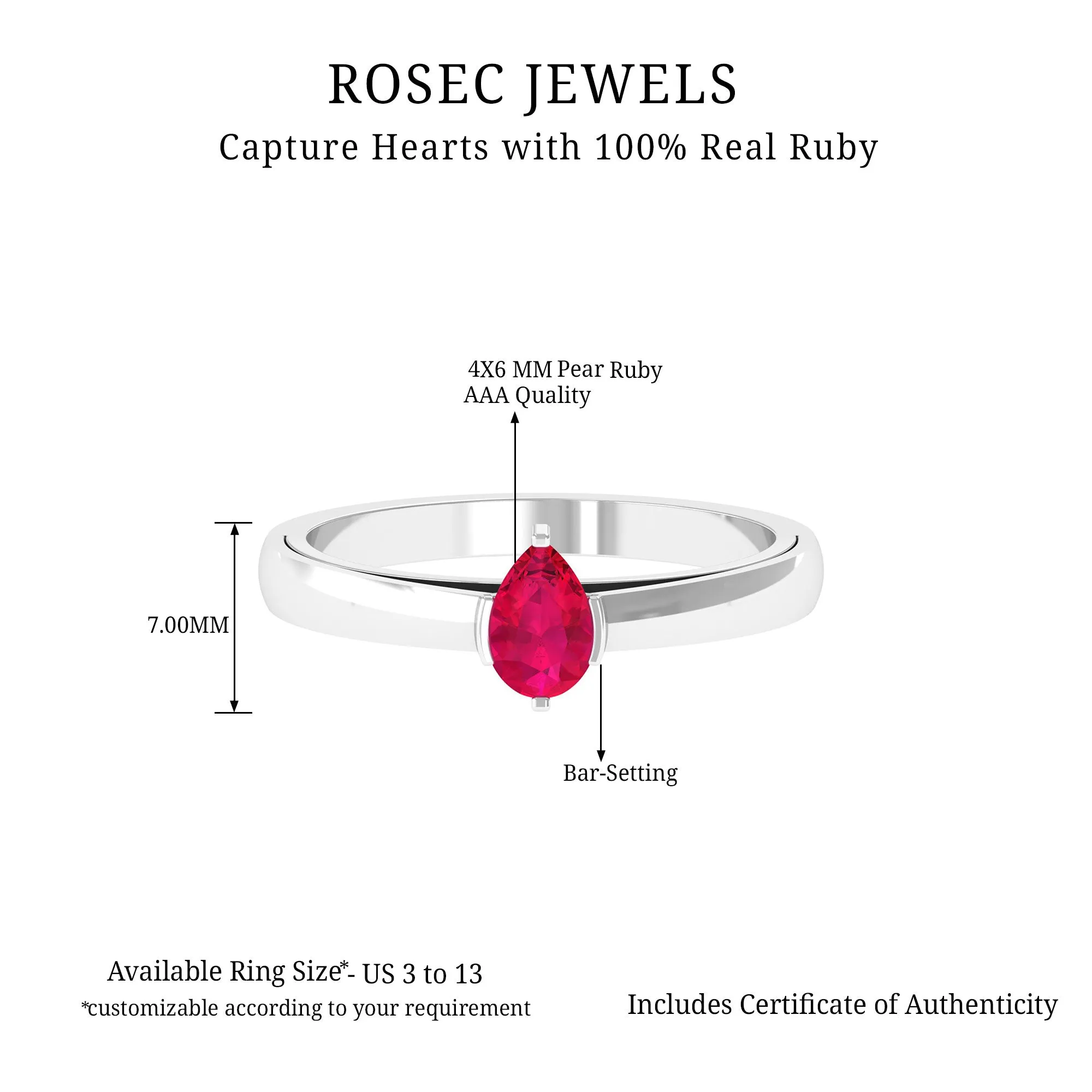 Simple Pear Cut Ruby Solitaire Promise Ring
