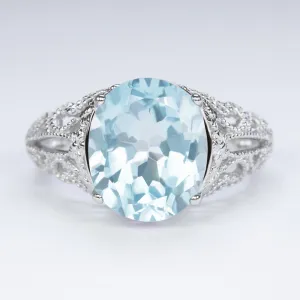 SKY BLUE TOPAZ VINTAGE STYLE COCKTAIL RING STERLING SILVER FILIGREE ART DECO