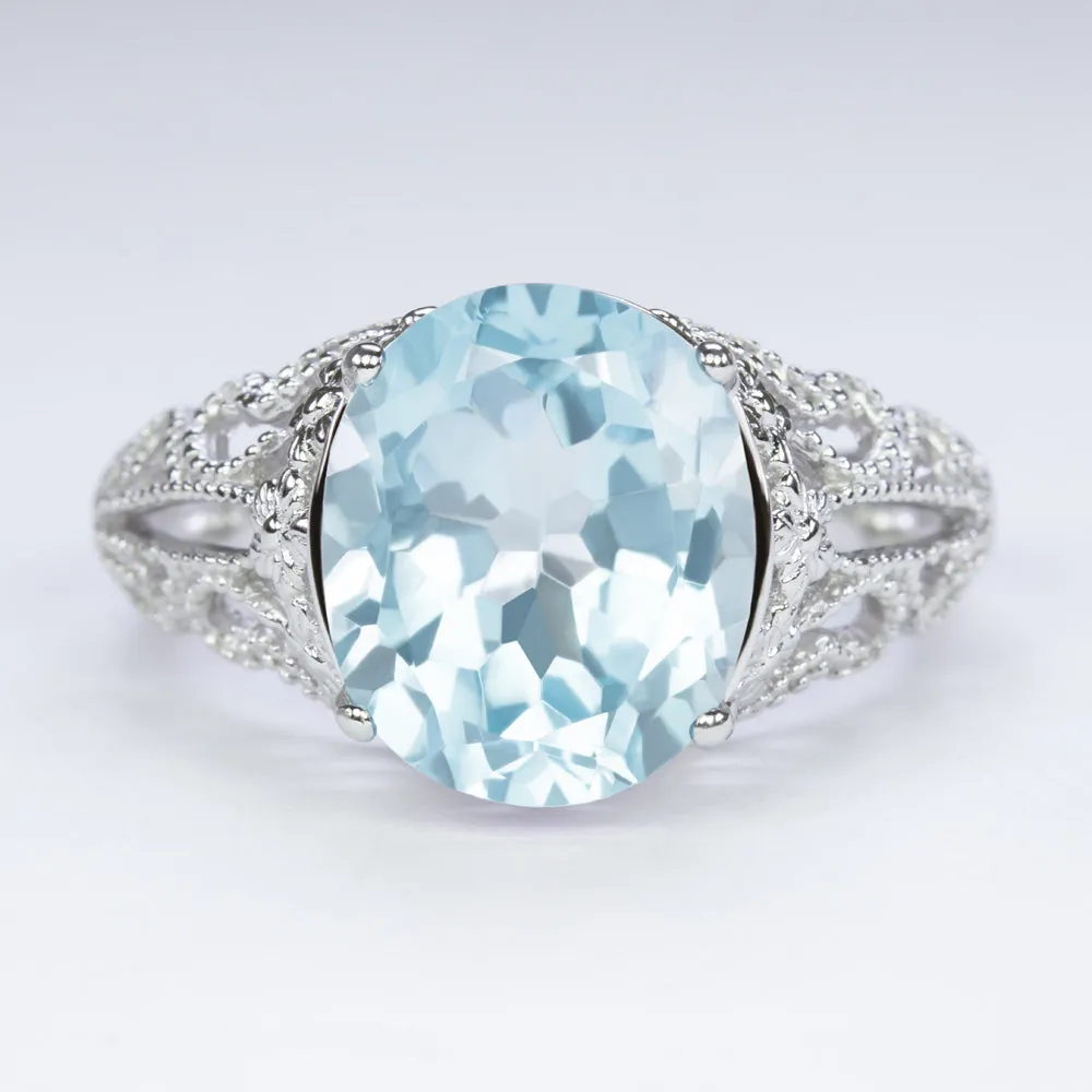 SKY BLUE TOPAZ VINTAGE STYLE COCKTAIL RING STERLING SILVER FILIGREE ART DECO