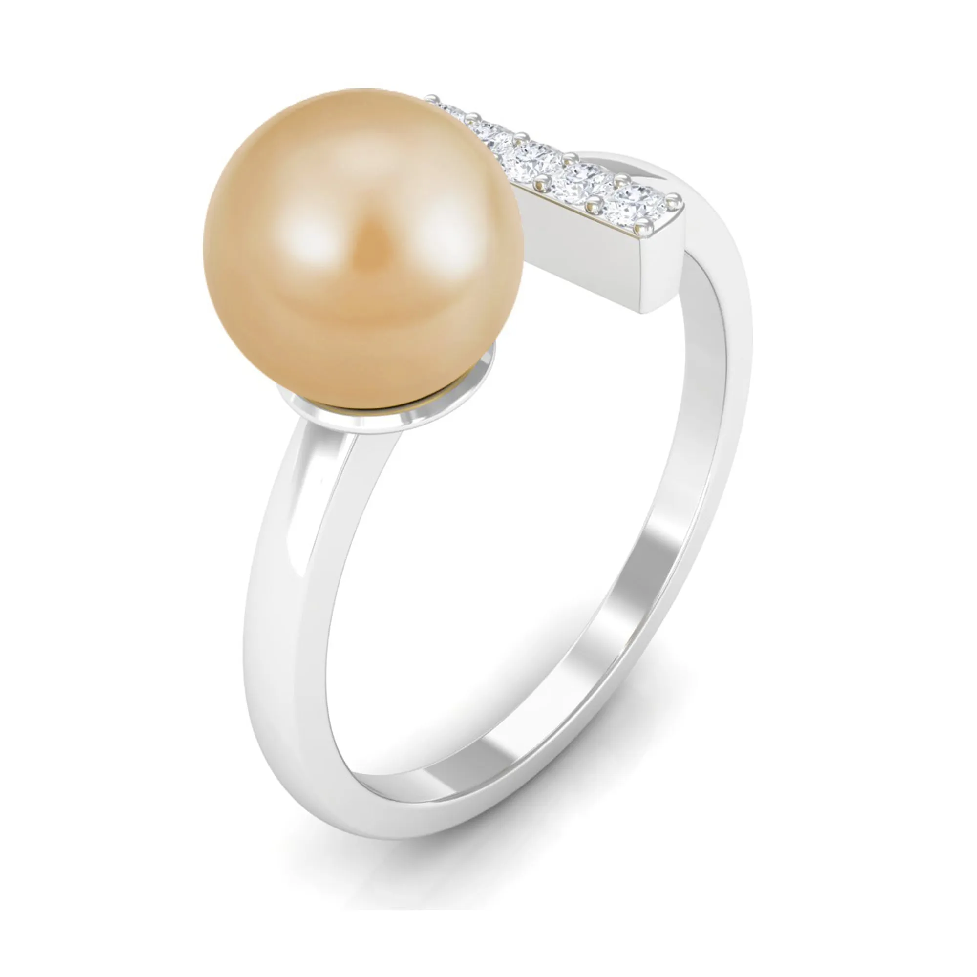 South Sea Pearl and Diamond Modern Cuff Engagement Ring