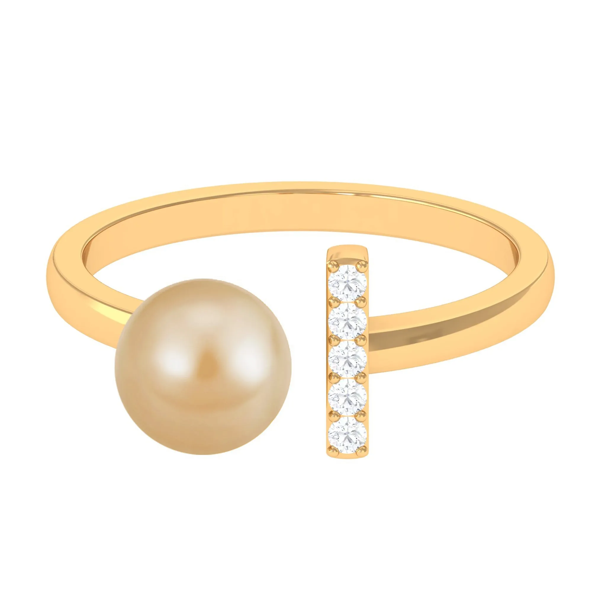 South Sea Pearl and Diamond Modern Cuff Engagement Ring