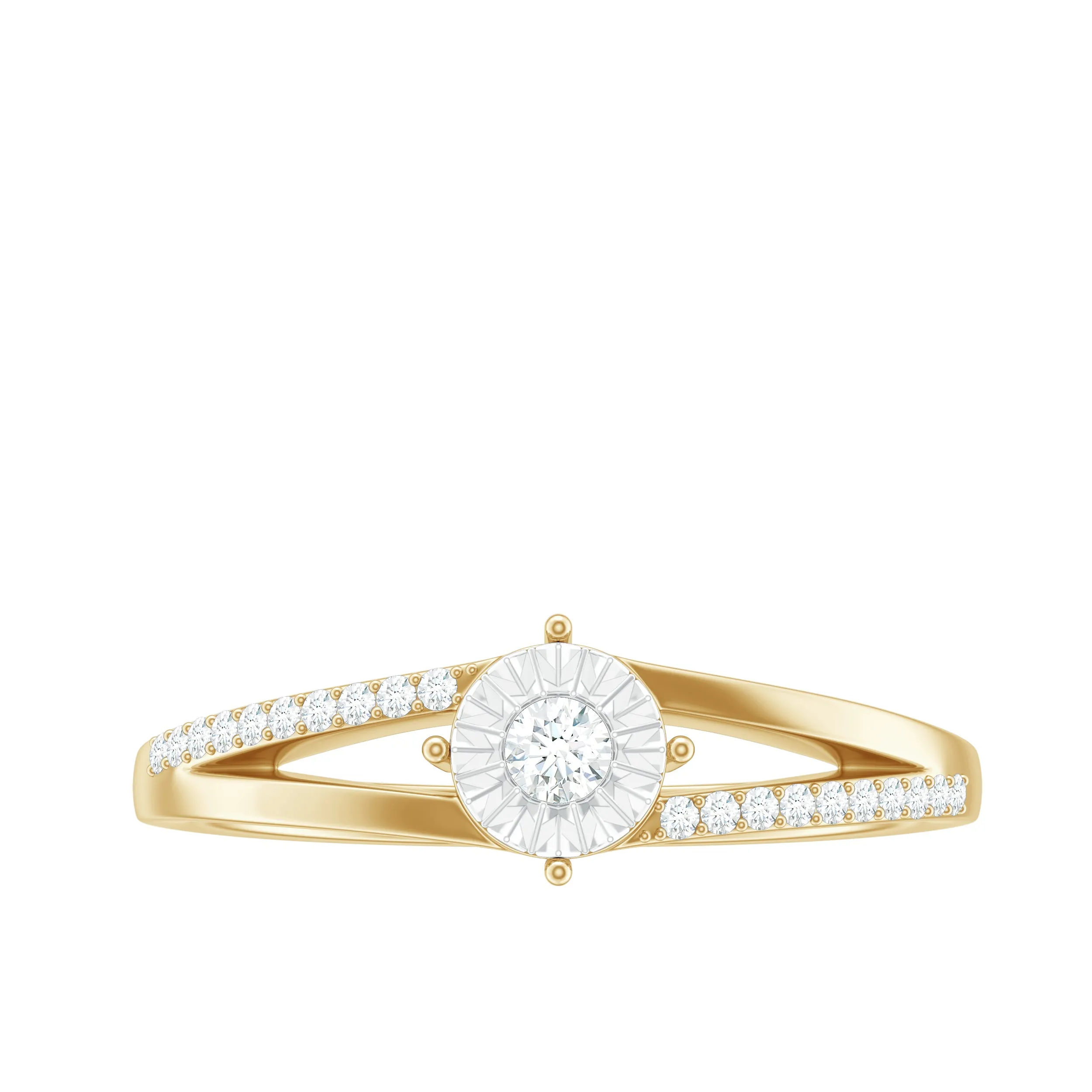Spilt Shank Round Diamond Engagement Ring in Illusion Setting