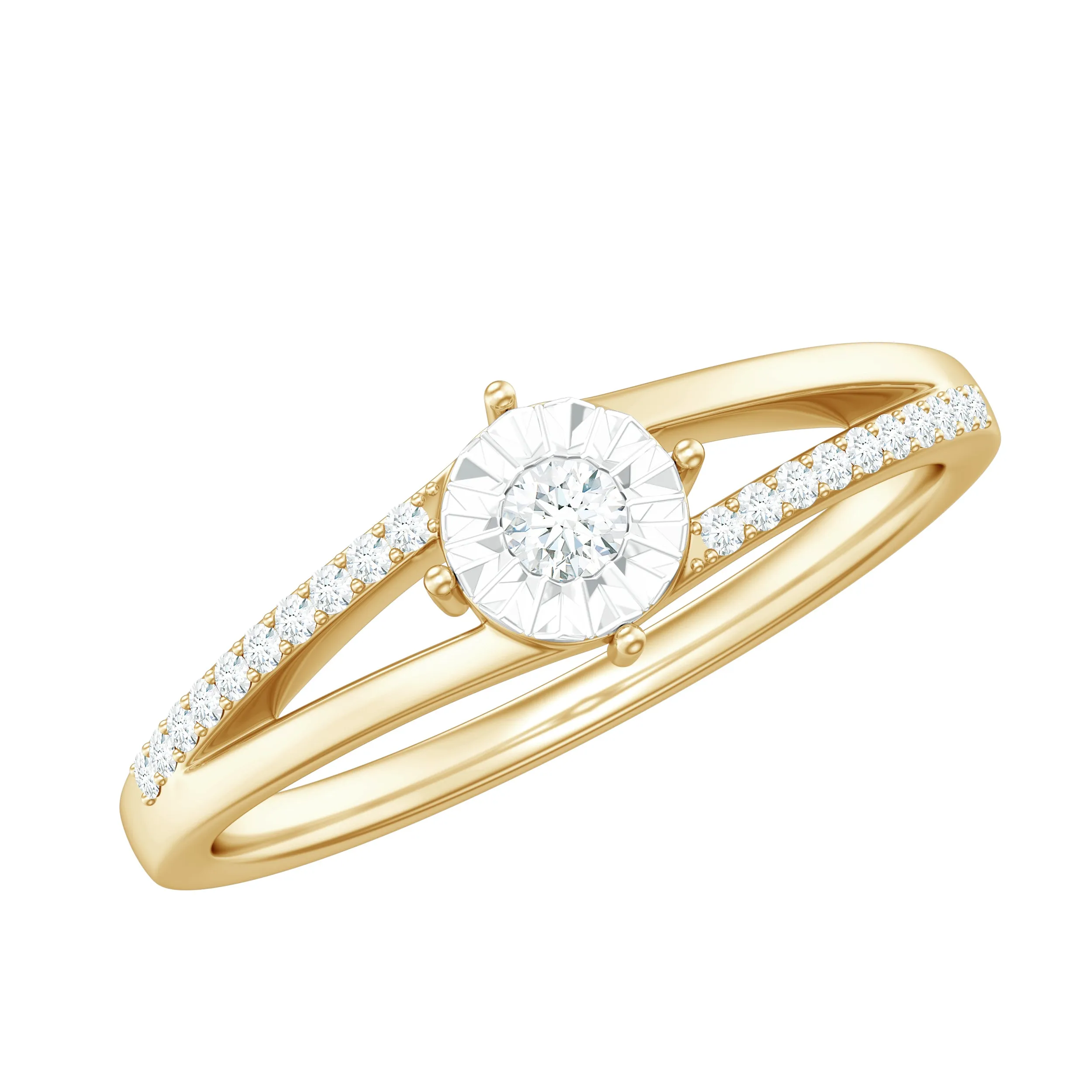 Spilt Shank Round Diamond Engagement Ring in Illusion Setting