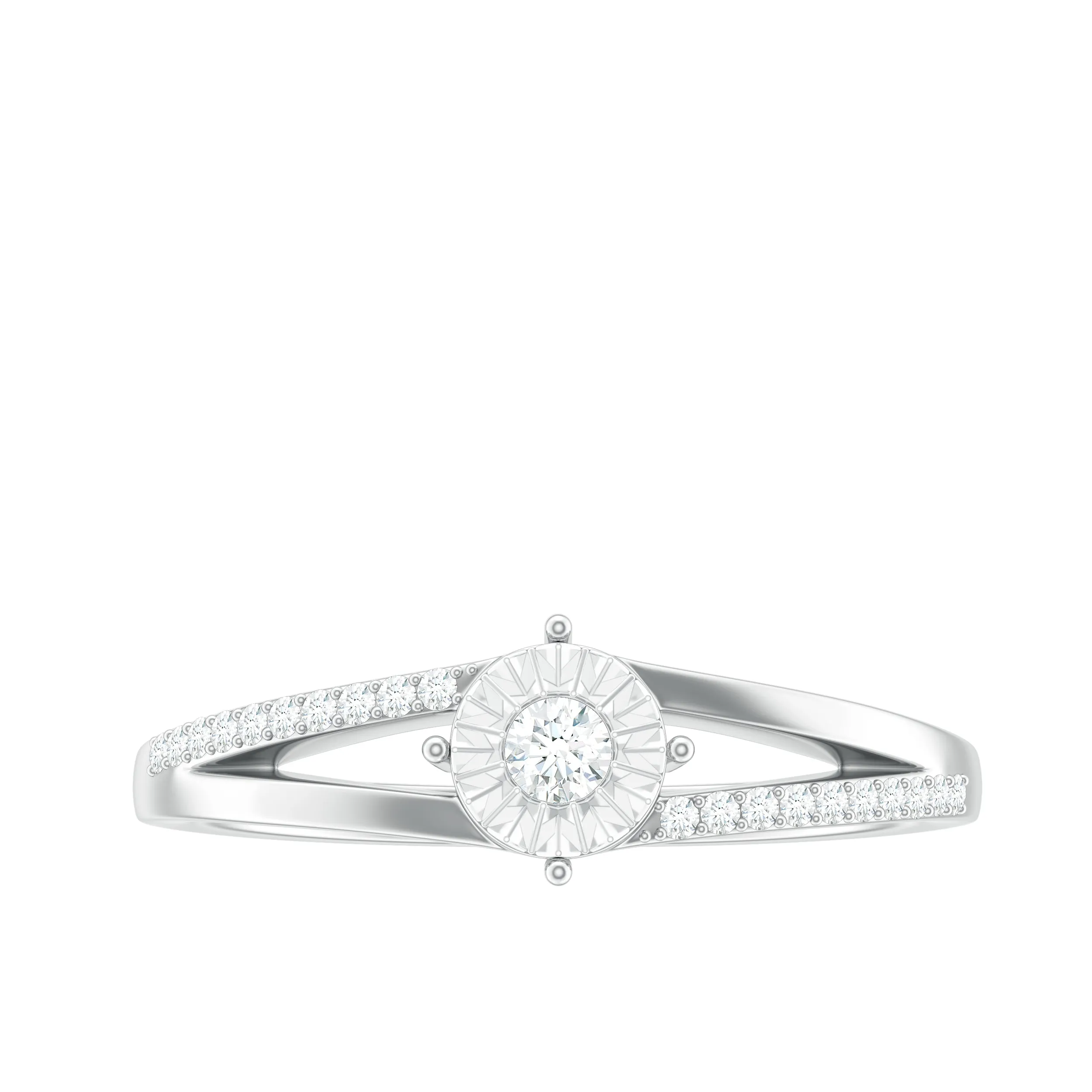 Spilt Shank Round Diamond Engagement Ring in Illusion Setting