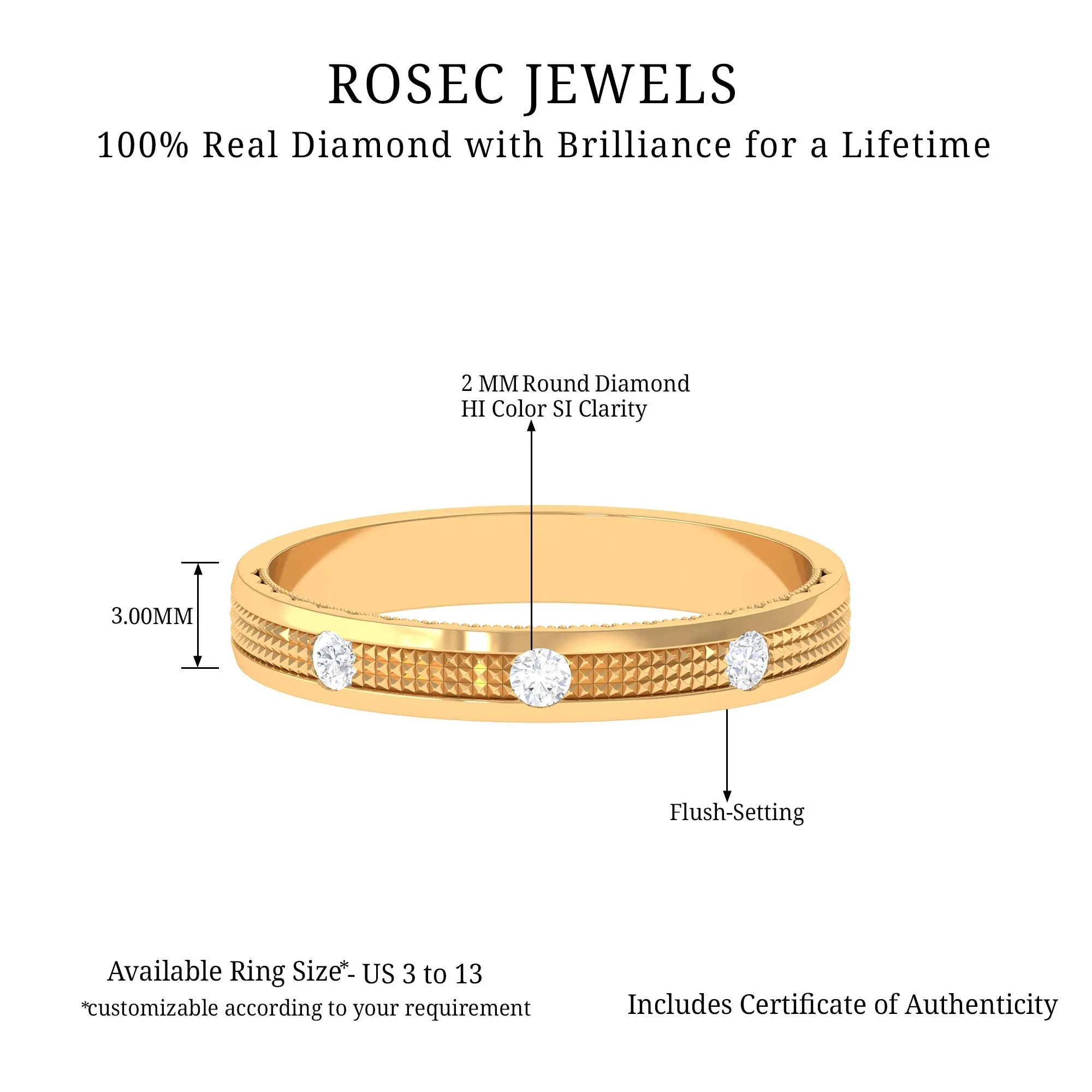 Statement Diamond Gold Band Ring in Flush Setting