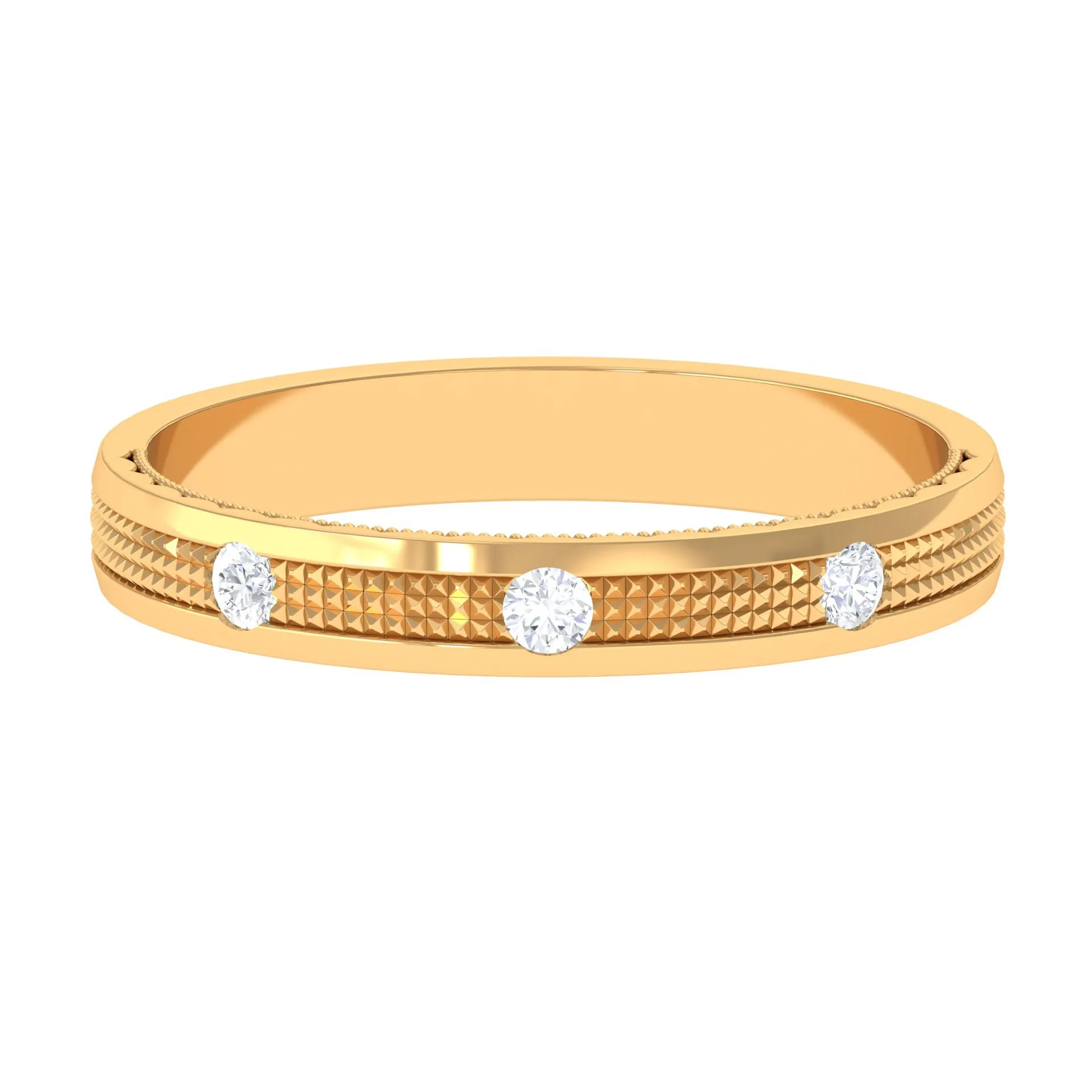 Statement Diamond Gold Band Ring in Flush Setting