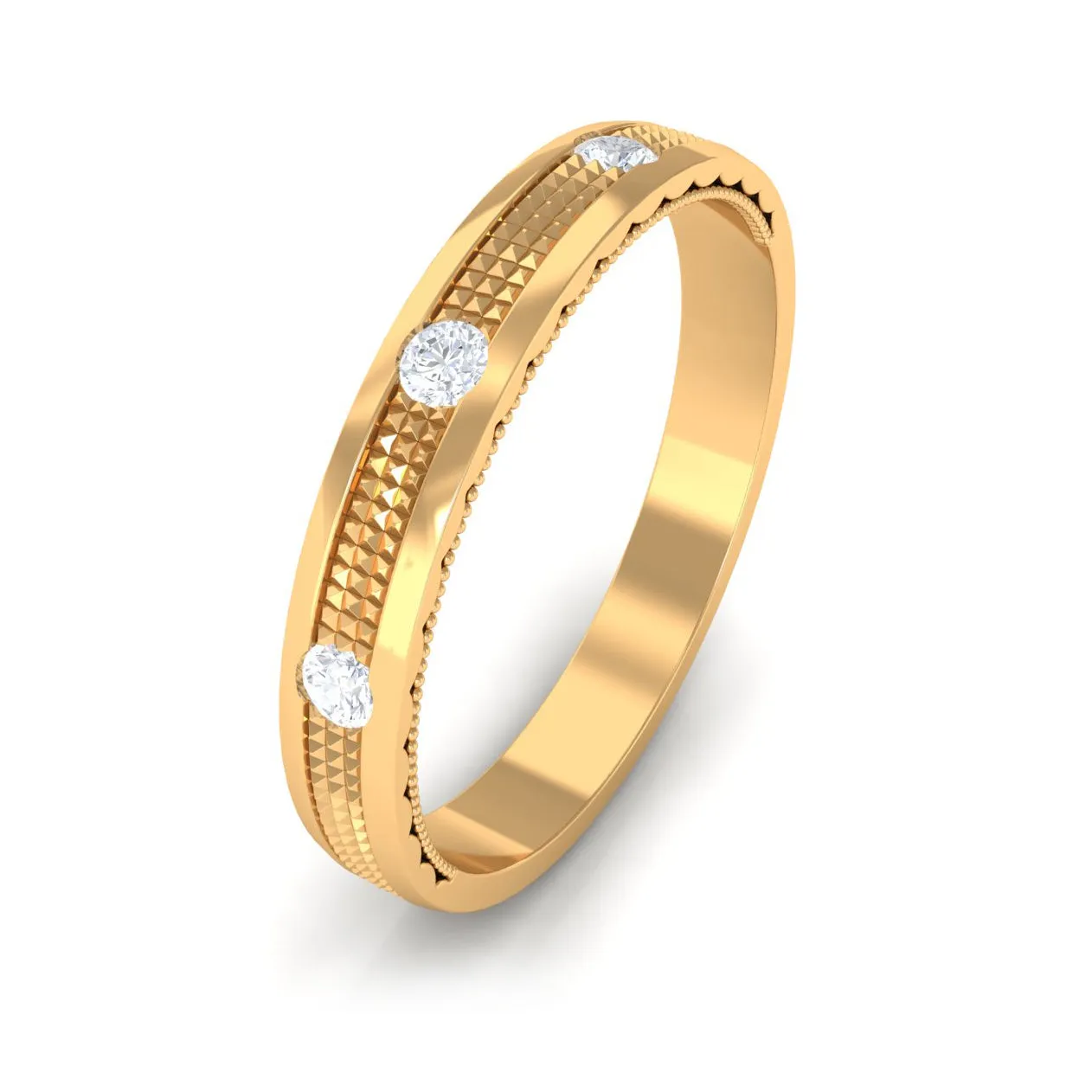 Statement Diamond Gold Band Ring in Flush Setting