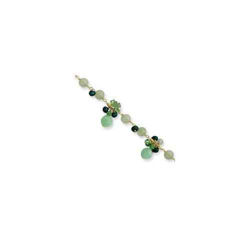 Sterling Silver & Vermeil Prehnite Crystal Fw Cult Pearl Bracelet