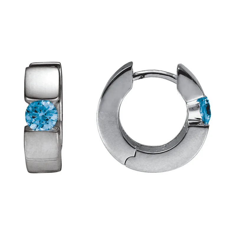 Sterling Silver Blue Topaz Huggie Earrings