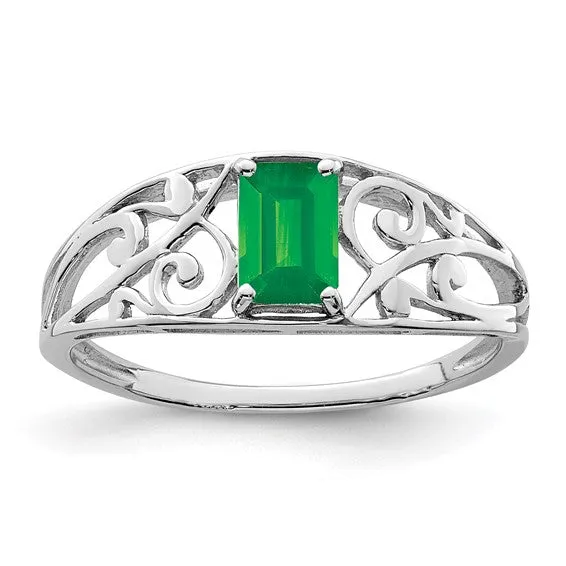 Sterling Silver Genuine Emerald Cut Gemstone Filigree Rings