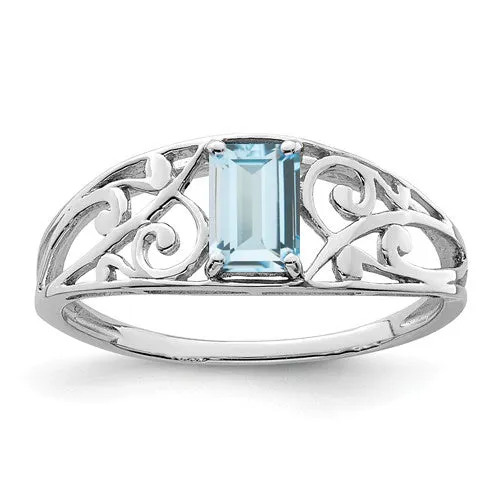 Sterling Silver Genuine Emerald Cut Gemstone Filigree Rings