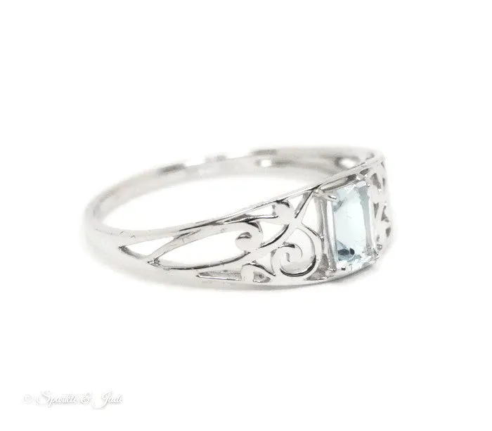 Sterling Silver Genuine Emerald Cut Gemstone Filigree Rings