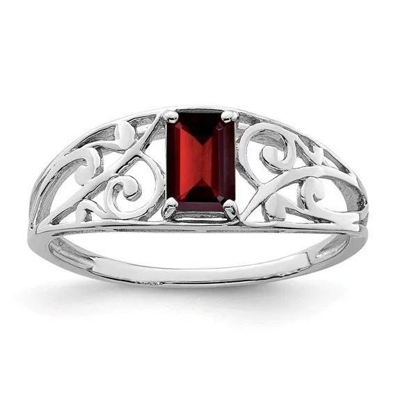 Sterling Silver Genuine Emerald Cut Gemstone Filigree Rings