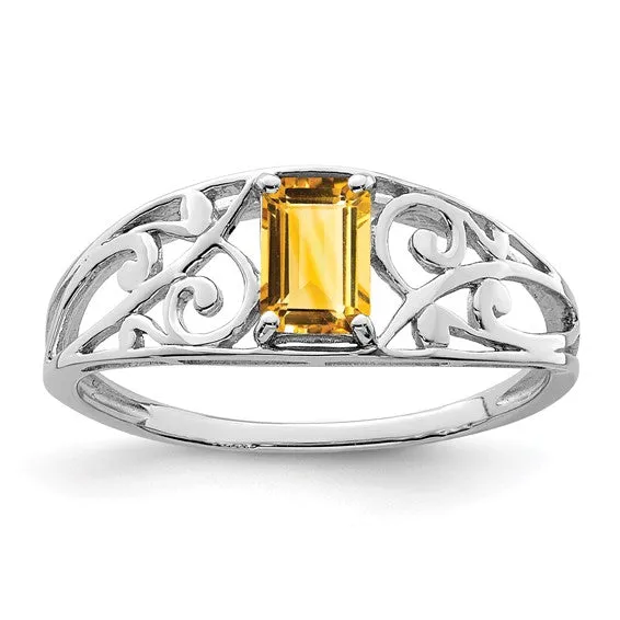 Sterling Silver Genuine Emerald Cut Gemstone Filigree Rings