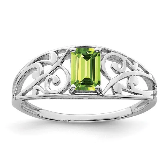 Sterling Silver Genuine Emerald Cut Gemstone Filigree Rings