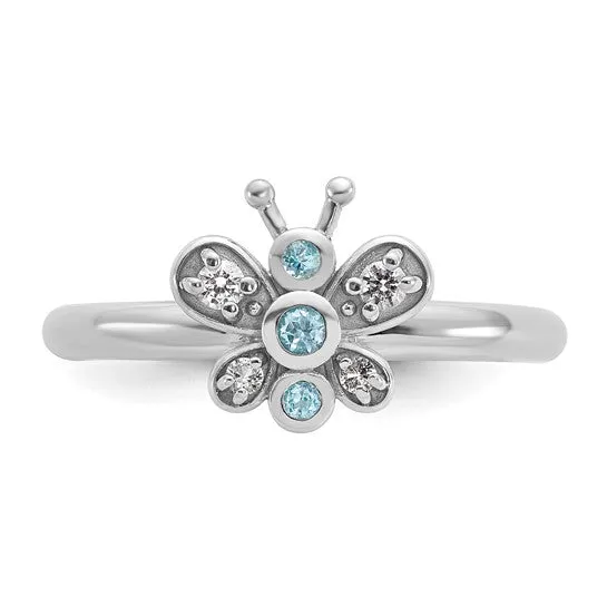 Sterling Silver Stackable Expressions Blue & White Topaz Butterfly Ring