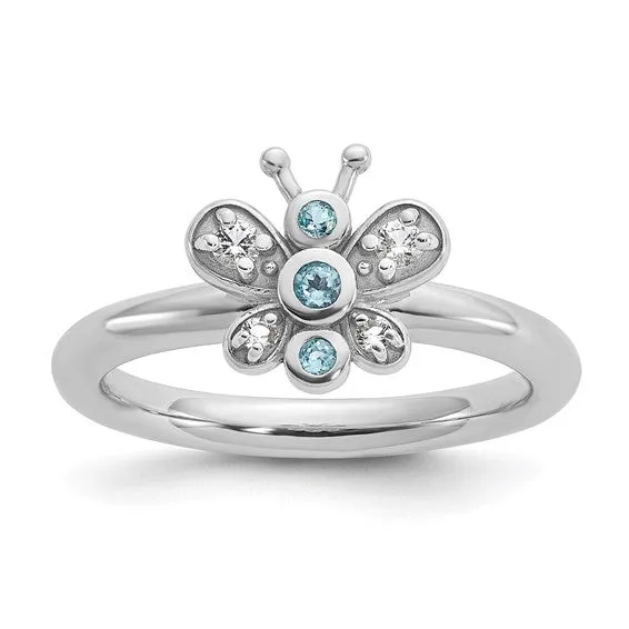 Sterling Silver Stackable Expressions Blue & White Topaz Butterfly Ring