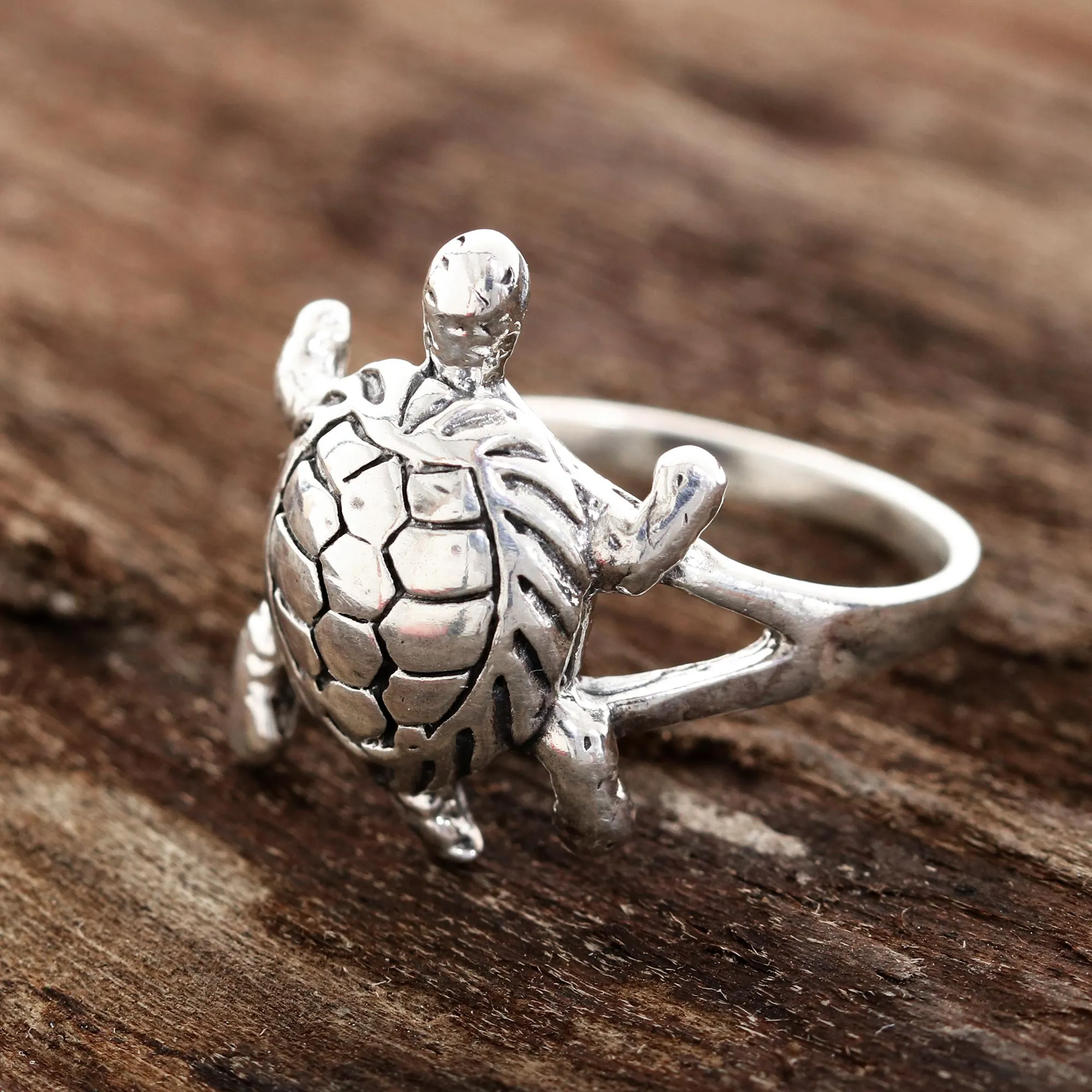 Sterling Silver Turtle Cocktail Ring from india - Fascinating Turtle | NOVICA