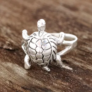 Sterling Silver Turtle Cocktail Ring from india - Fascinating Turtle | NOVICA
