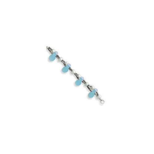 Sterling Silver White Agate Fw Cultured Blue Pearl Bracelet