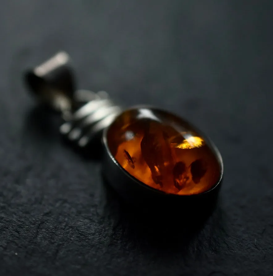 Stylish Handmade Silver Sterling Blatic Amber 925 Pendant