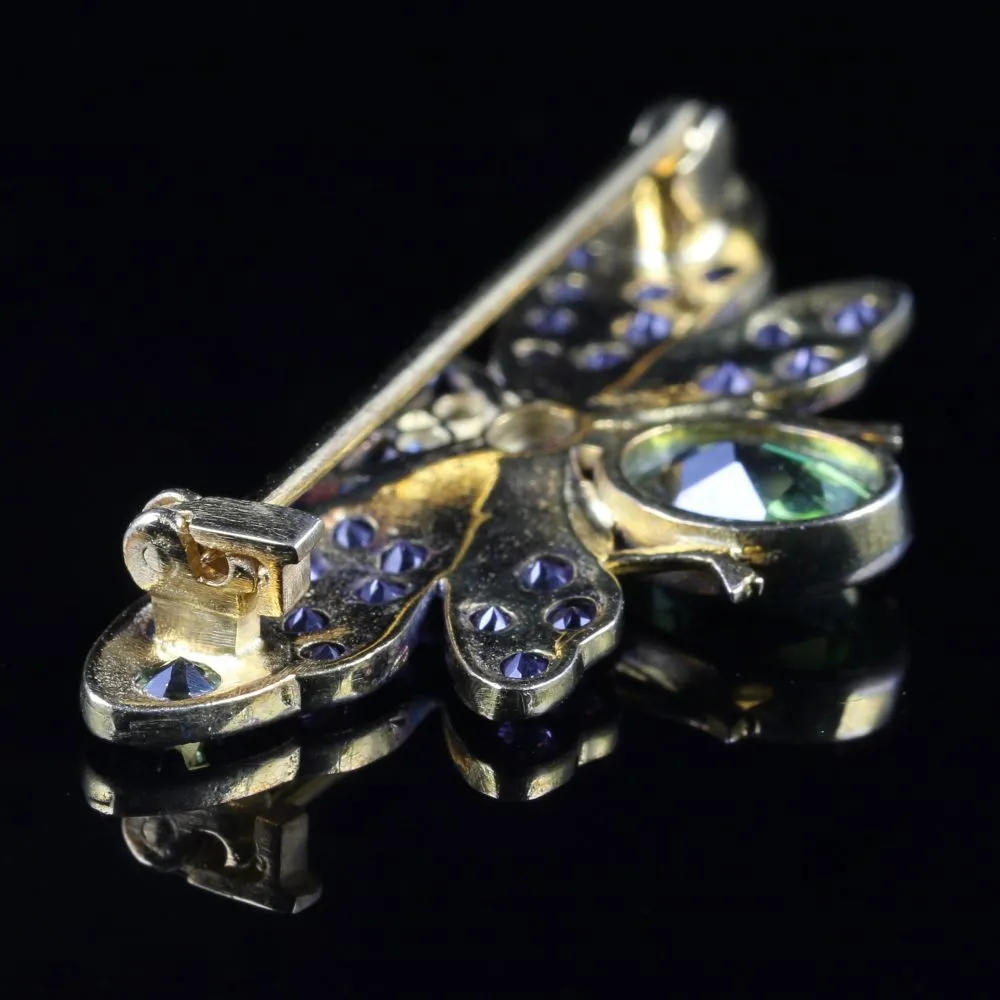 Suffragette Butterfly Brooch Amethyst Peridot Diamond 18Ct Gold Silver
