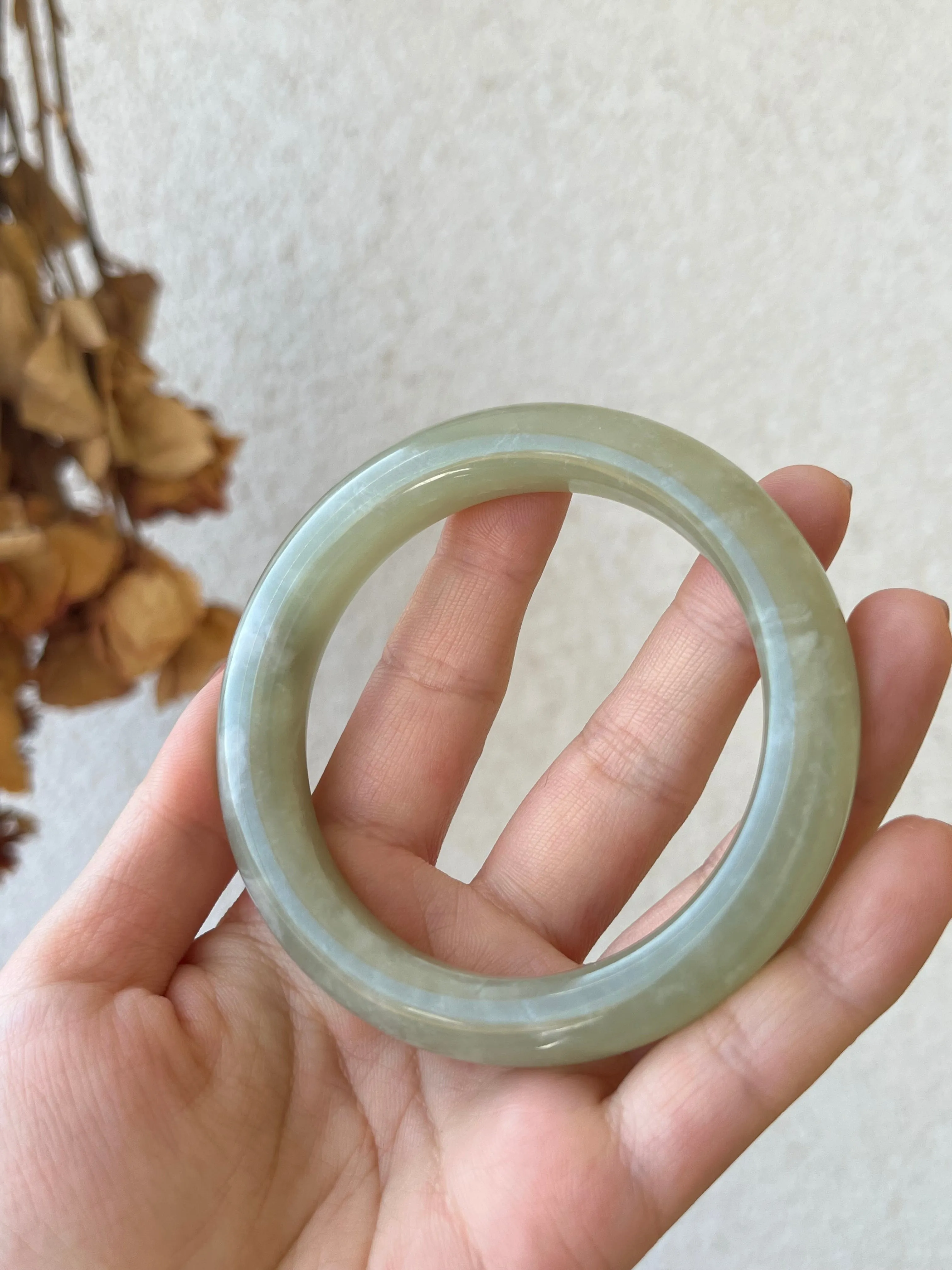 Sunny Water Nephrite Jade Bangle 57mm, 和田晴水无纹裂带棉手镯