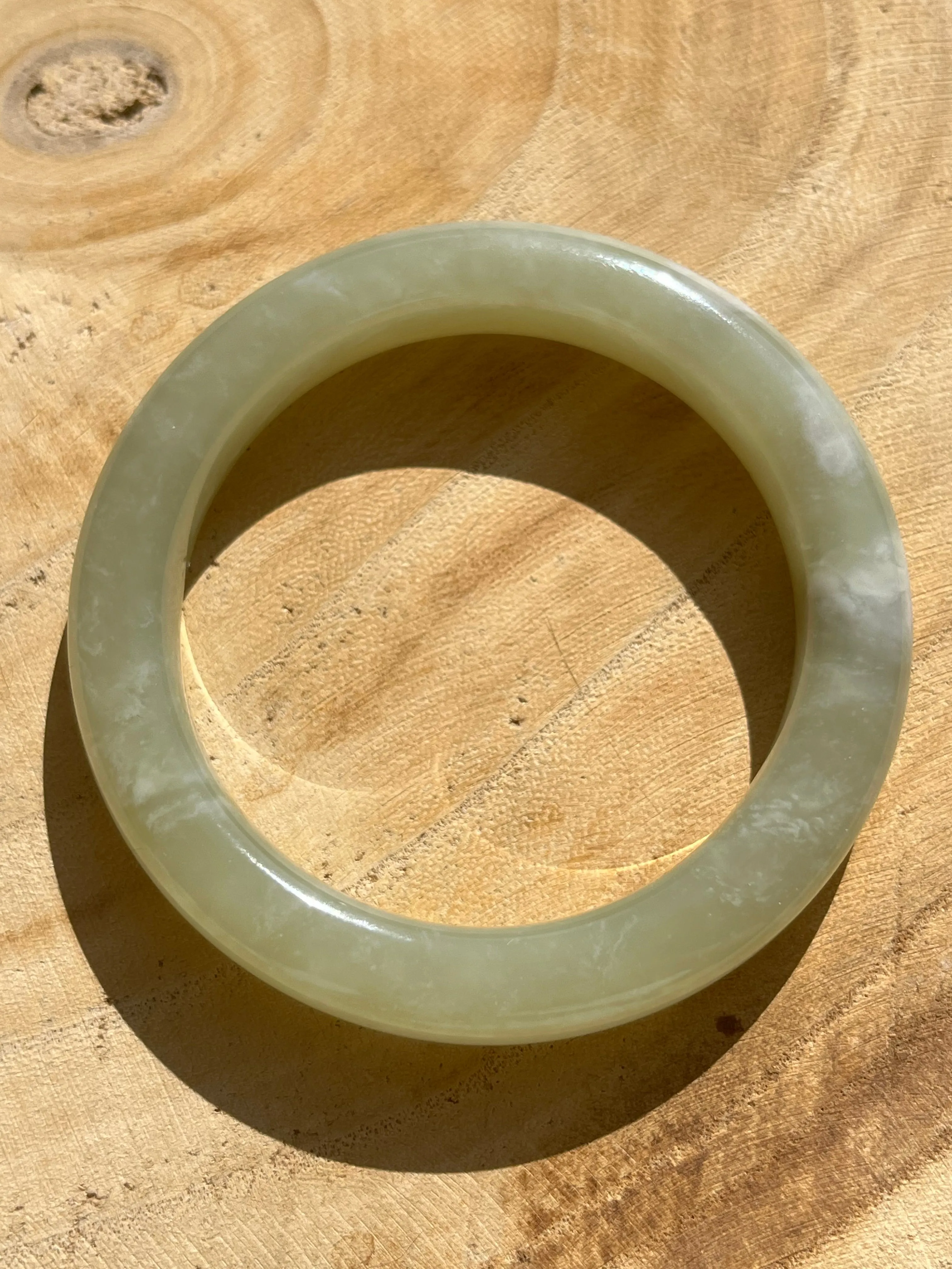 Sunny Water Nephrite Jade Bangle 57mm, 和田晴水无纹裂带棉手镯