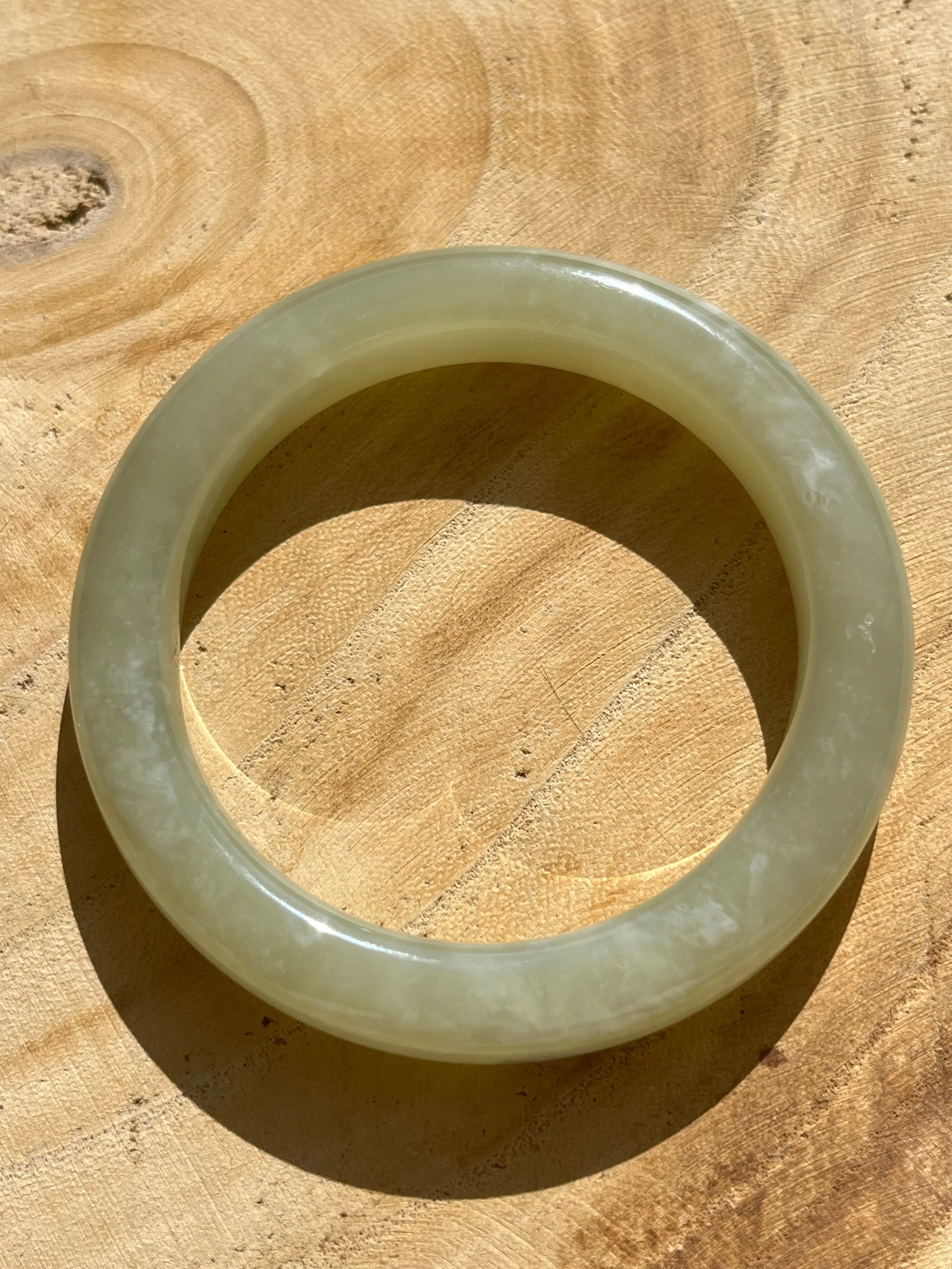 Sunny Water Nephrite Jade Bangle 57mm, 和田晴水无纹裂带棉手镯