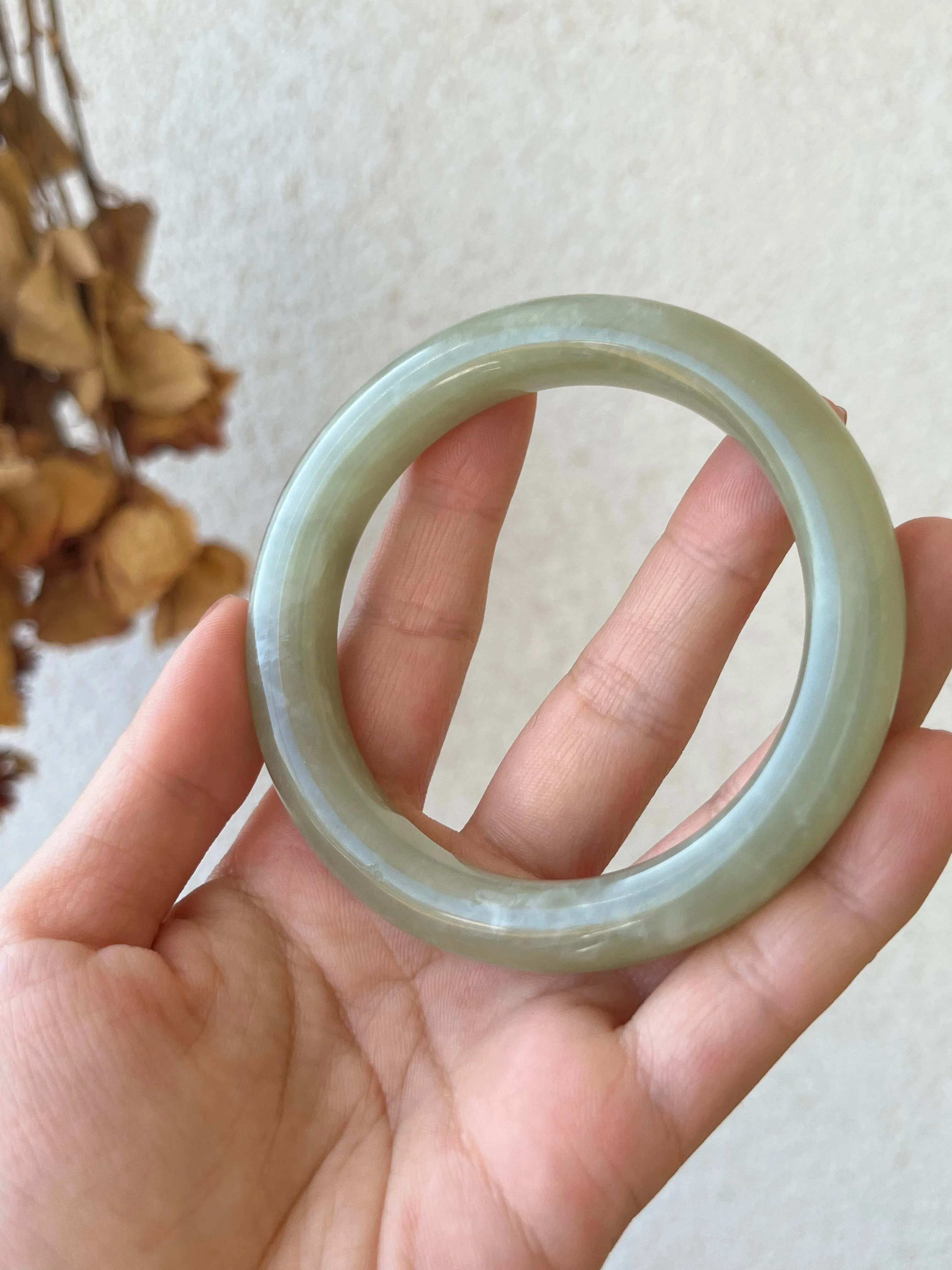 Sunny Water Nephrite Jade Bangle 57mm, 和田晴水无纹裂带棉手镯