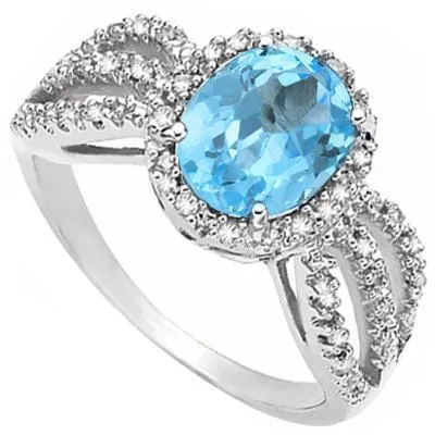 Swiss Blue Topaz and Diamond 3 Shoulder Ring, Classic Beauty!
