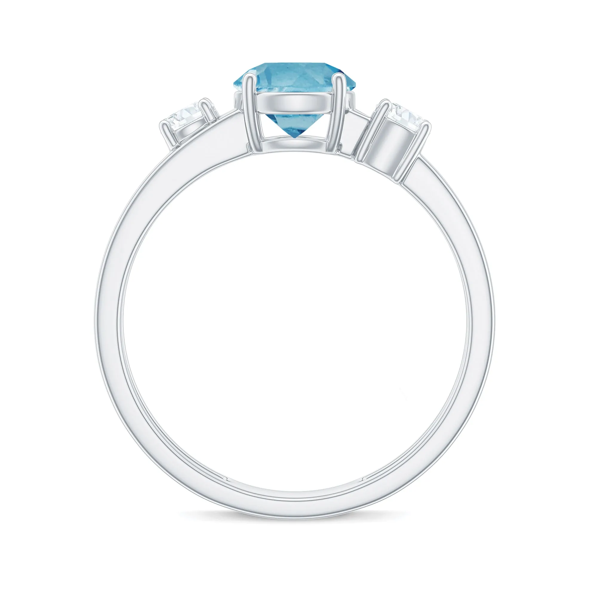 Swiss Blue Topaz Solitaire Double Band Ring with Diamond