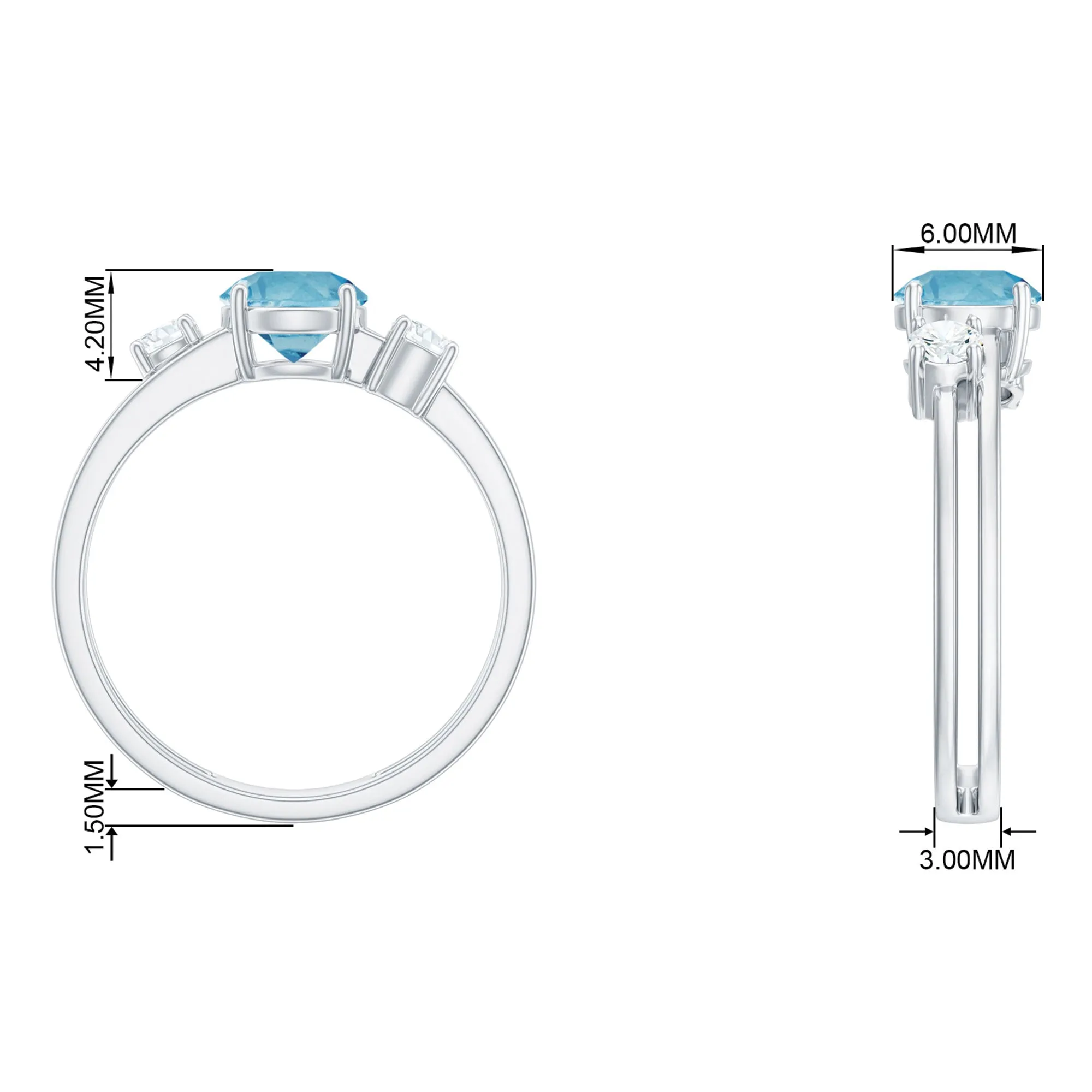Swiss Blue Topaz Solitaire Double Band Ring with Diamond