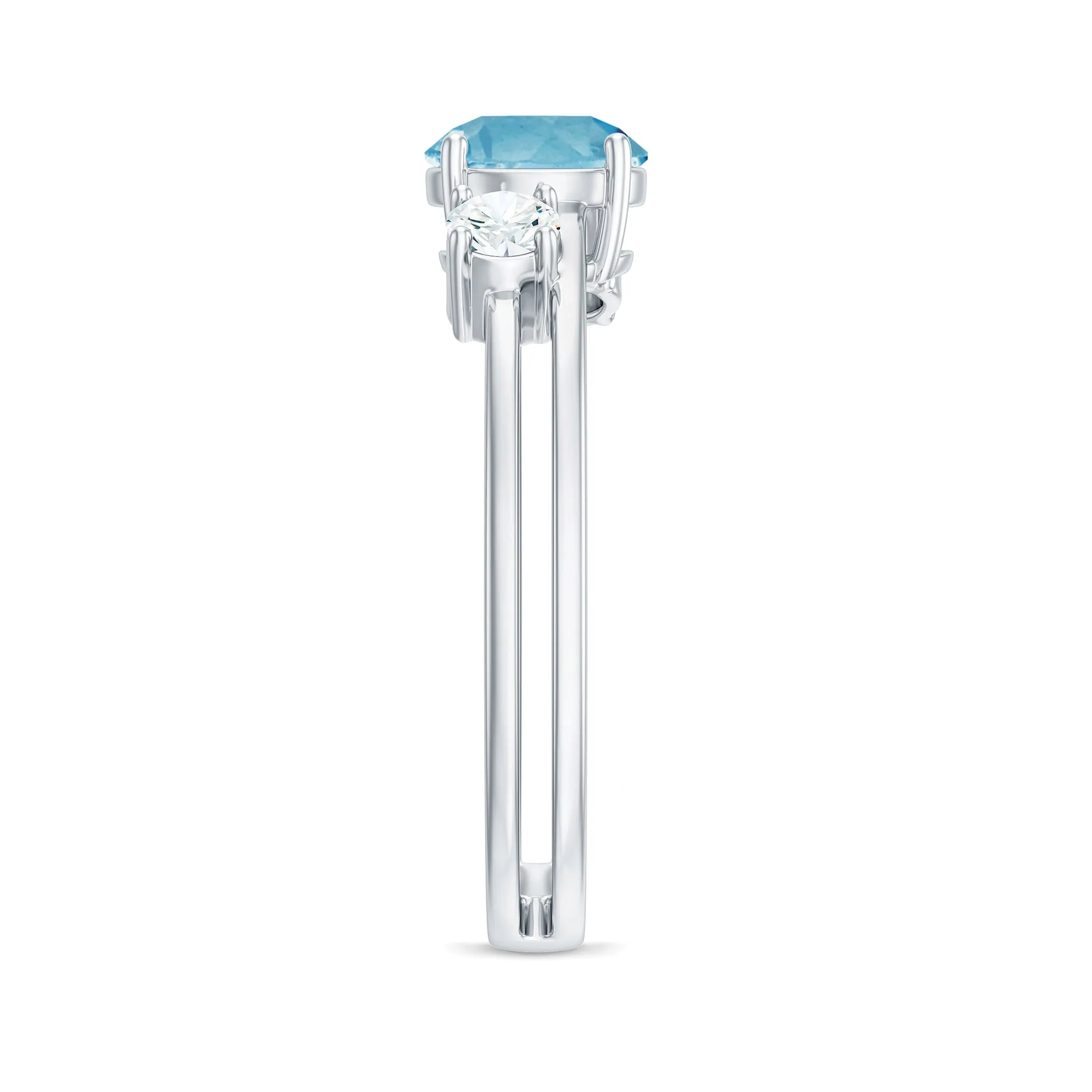 Swiss Blue Topaz Solitaire Double Band Ring with Diamond