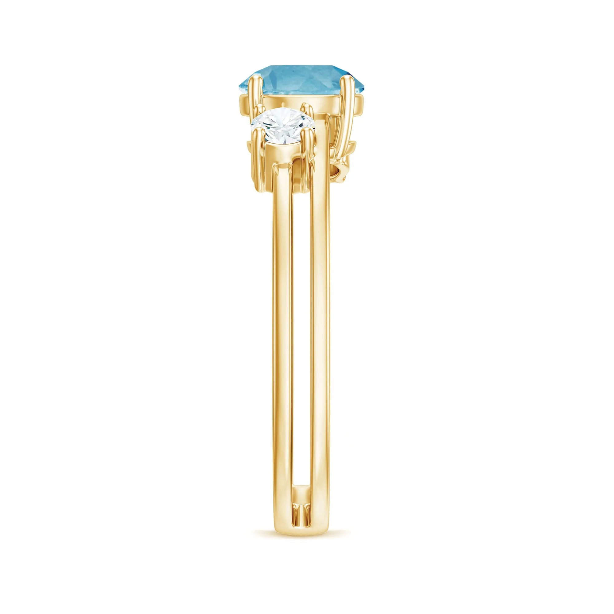 Swiss Blue Topaz Solitaire Double Band Ring with Diamond