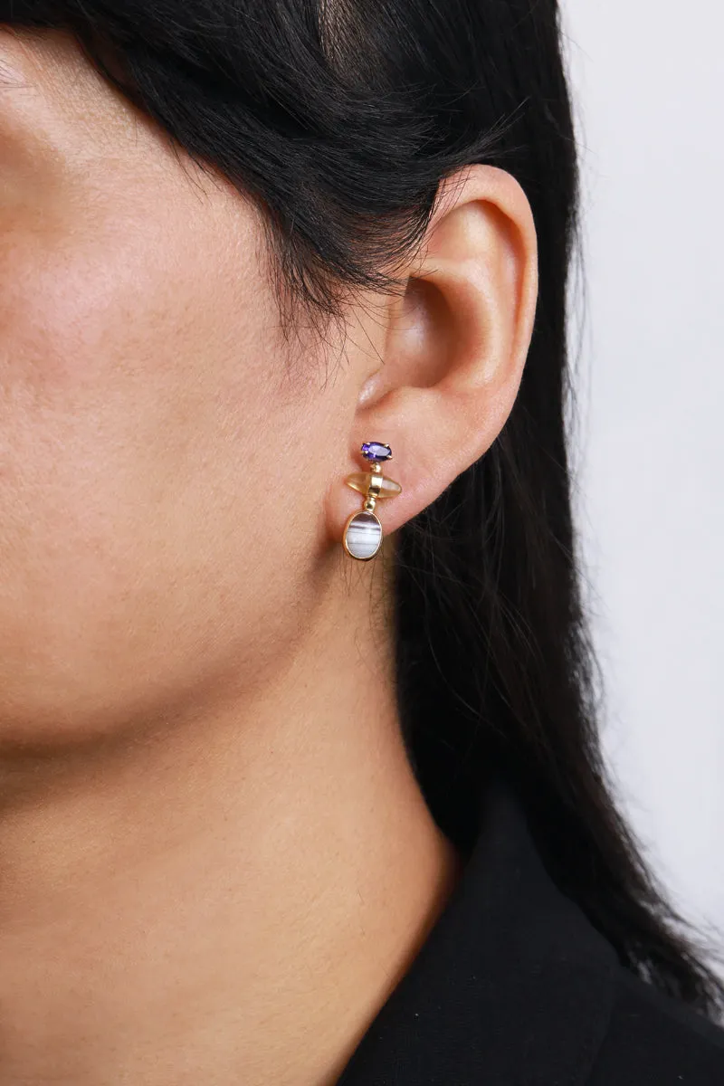 Tanzanite, Raw Sapphire, and Agate Drop Earrings