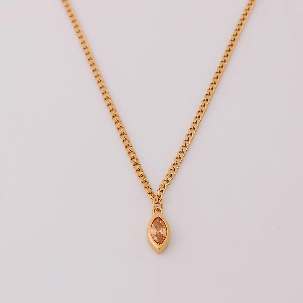 Tarnish Free Necklace - Chain with amber coloured jewel
